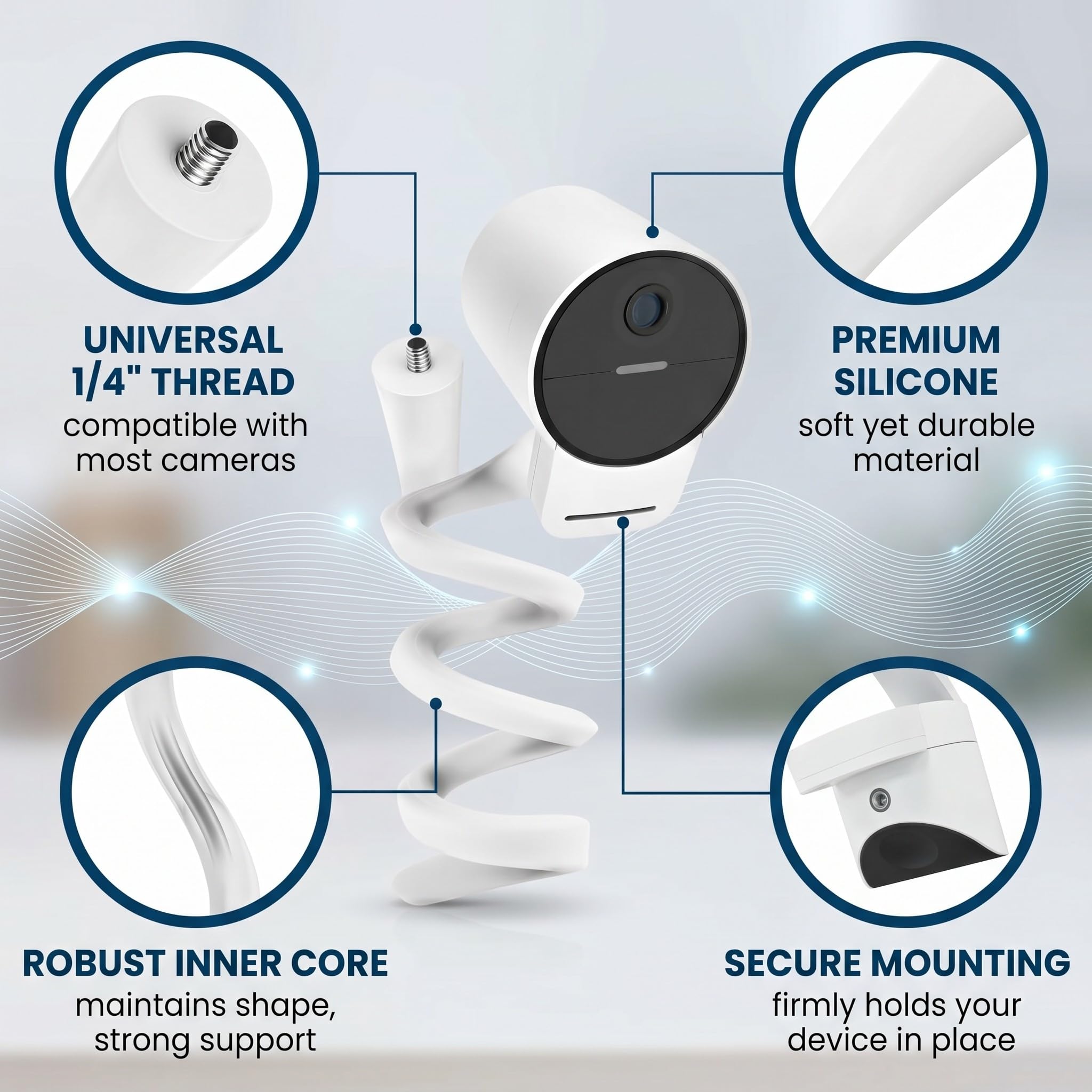 Supporto Baby Monitor Universale, Braccio Flessibile per Telecamera Culla, Compatibile con Supporto Telecamera Senza Fori per Monitoraggio Neonati, Bianco