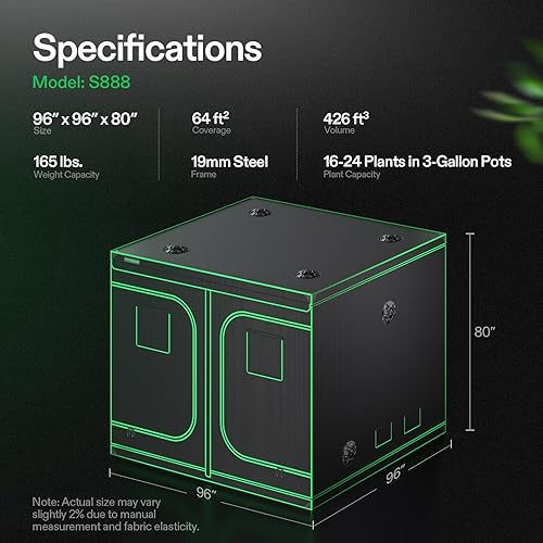 Miniatura 7 de VIVOSUN S888 - Tienda de campaña de cultivo de 8 x 8, 96 x 96 x 80 pulgadas, Mylar de alta reflexión con ventana de observación y bandeja de piso