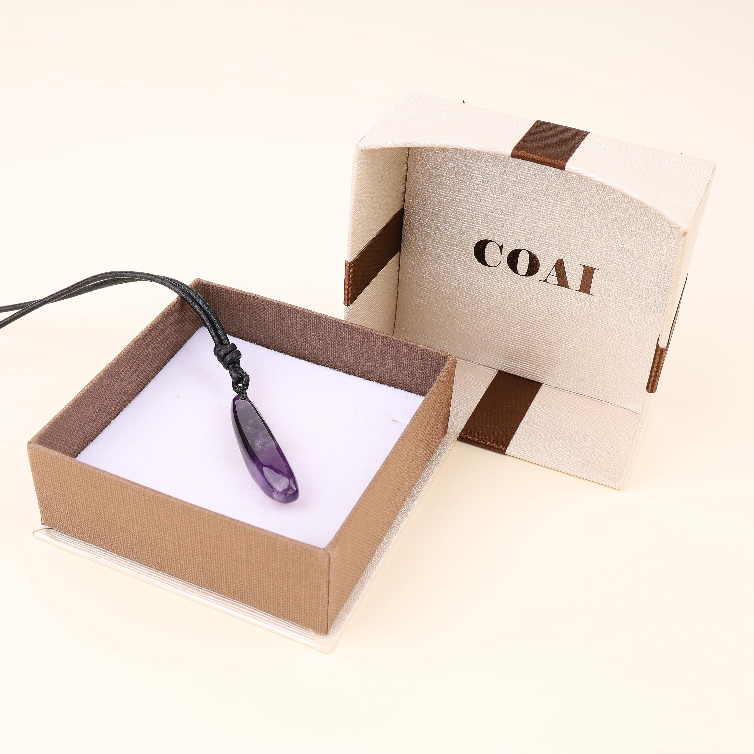 COAI Collier Cordon Cuir Pendentif Quartz Homme Femme