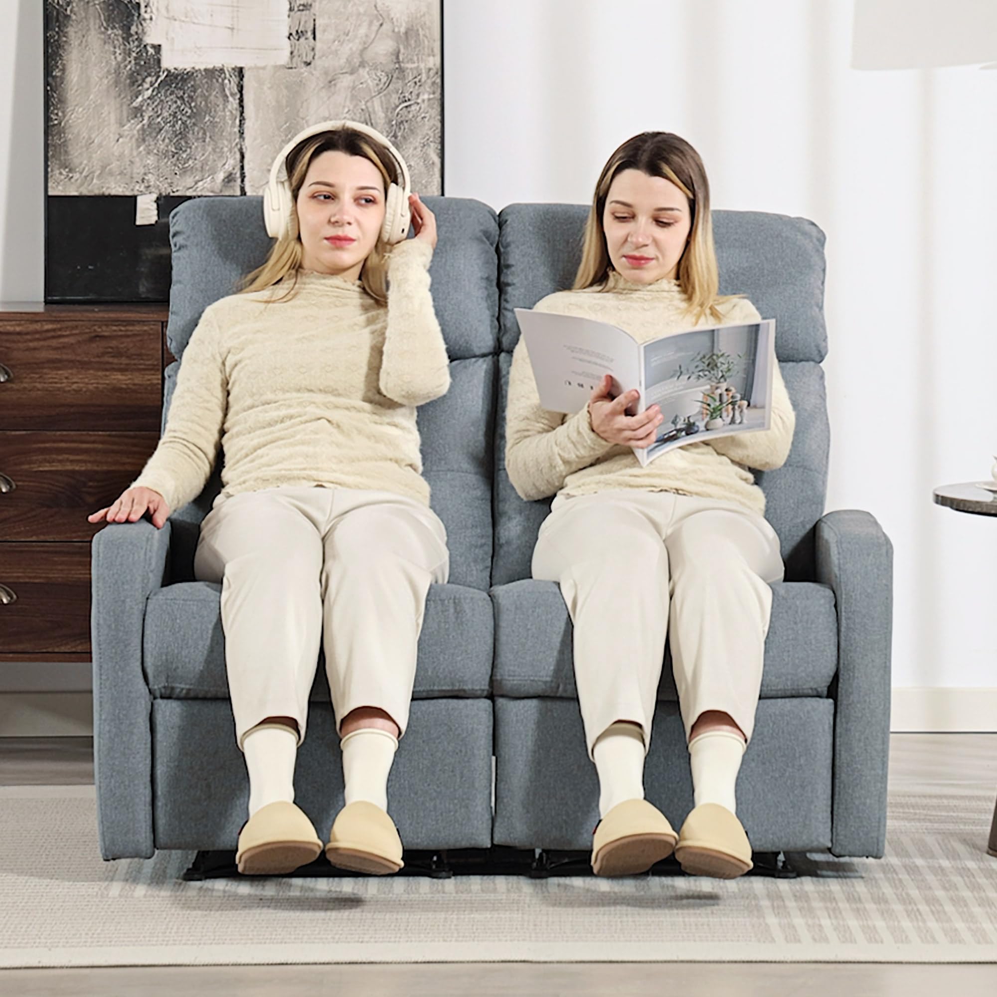 HOMCOM Sofá de 2 Plazas Reclinable Manual Sofá Relax 118x95x101 cm Gris | Tapizado en Lino,Respaldo Ajustable por Separado,Reposapiés,Muelles Ensacados,Acolchado Grueso,Dormitorio,Salón