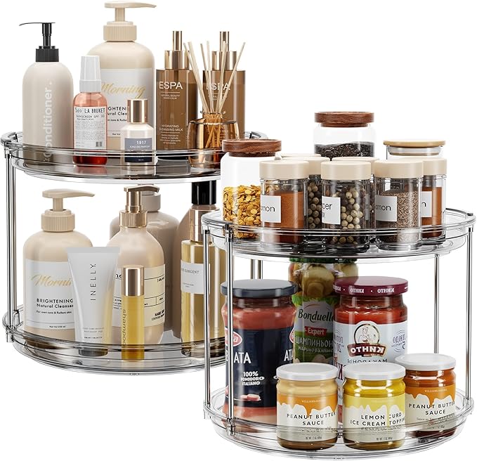 LAMU 2 Pack 2 Tier Lazy Susan Turntable Organizer