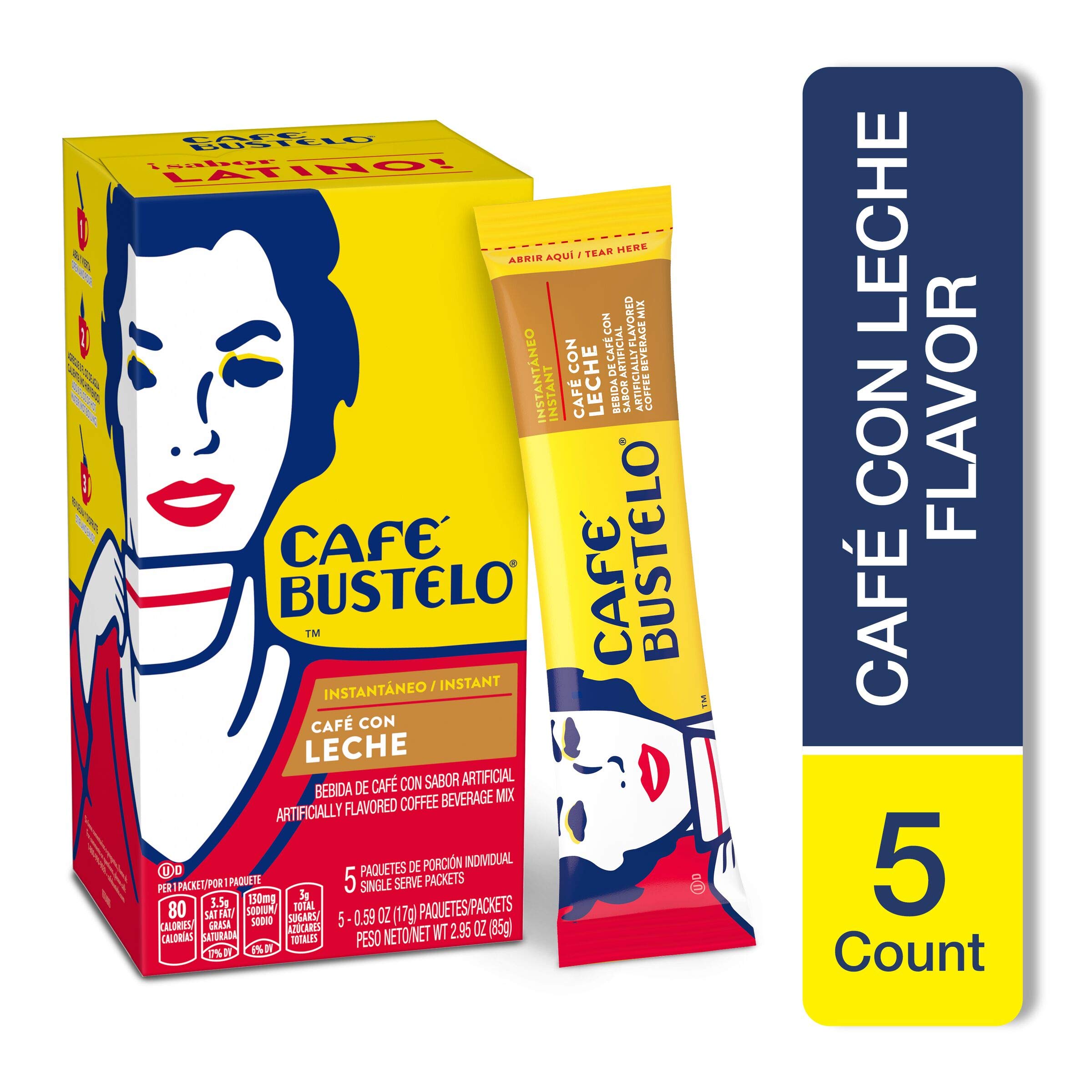 Café Bustelo Café con Leche Flavored Instant Coffee Beverage Mix, 5