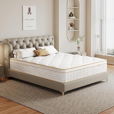 Queen Mattress 12 inch, Hybrid Mattress in a Box with Memory Foam and Pocket Springs for Pressure Relief, Medium Firm Queen Size Mattress, Motion Isolation, CertiPUR-US.