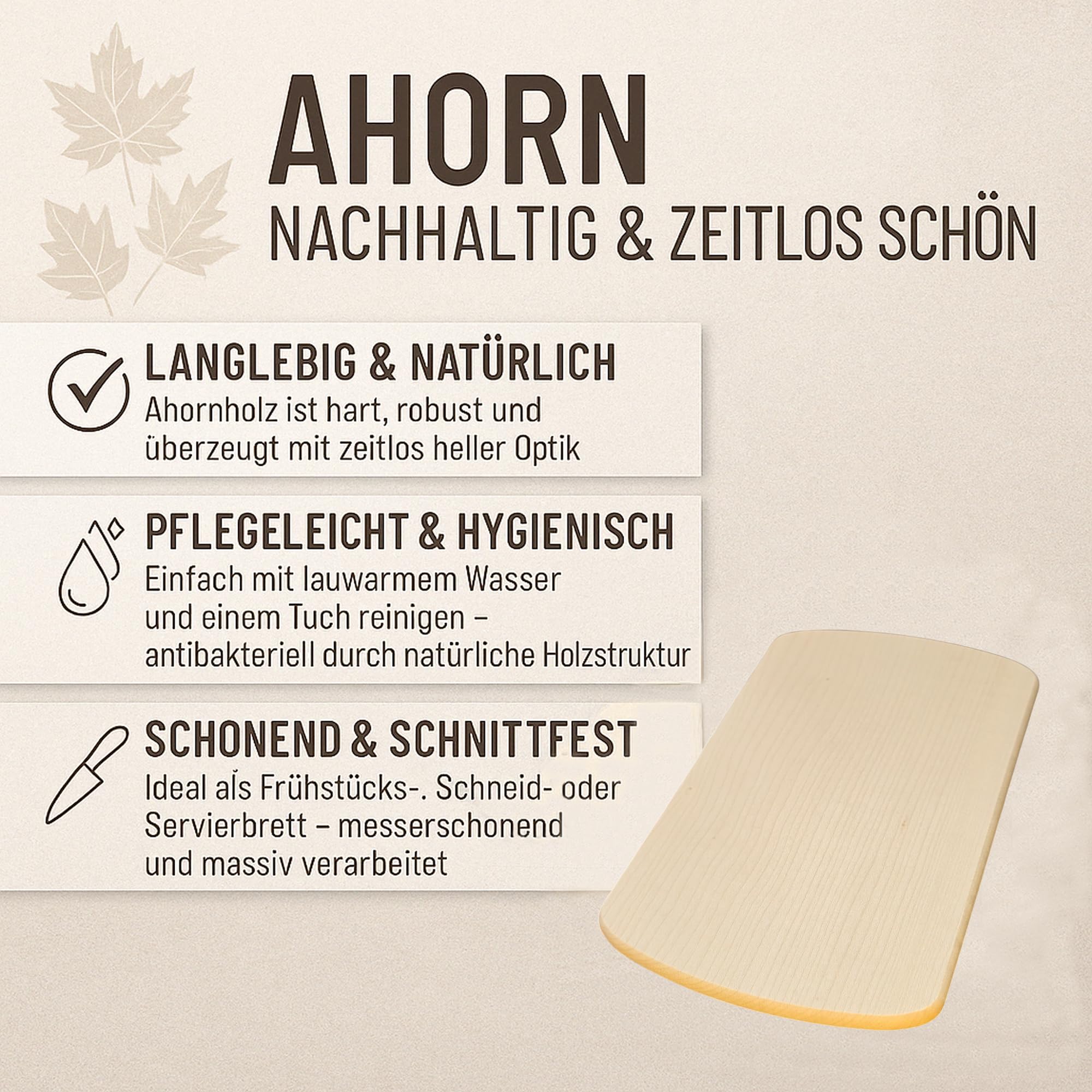 Frühstücksbrettchen Holz 6er Set aus massivem Ahornholz - 24x15x1cm Holzbrettchen antibakteriell & hygienisch - Brotzeit-Brettchen, Frühstücksbrett, Schneidebrett