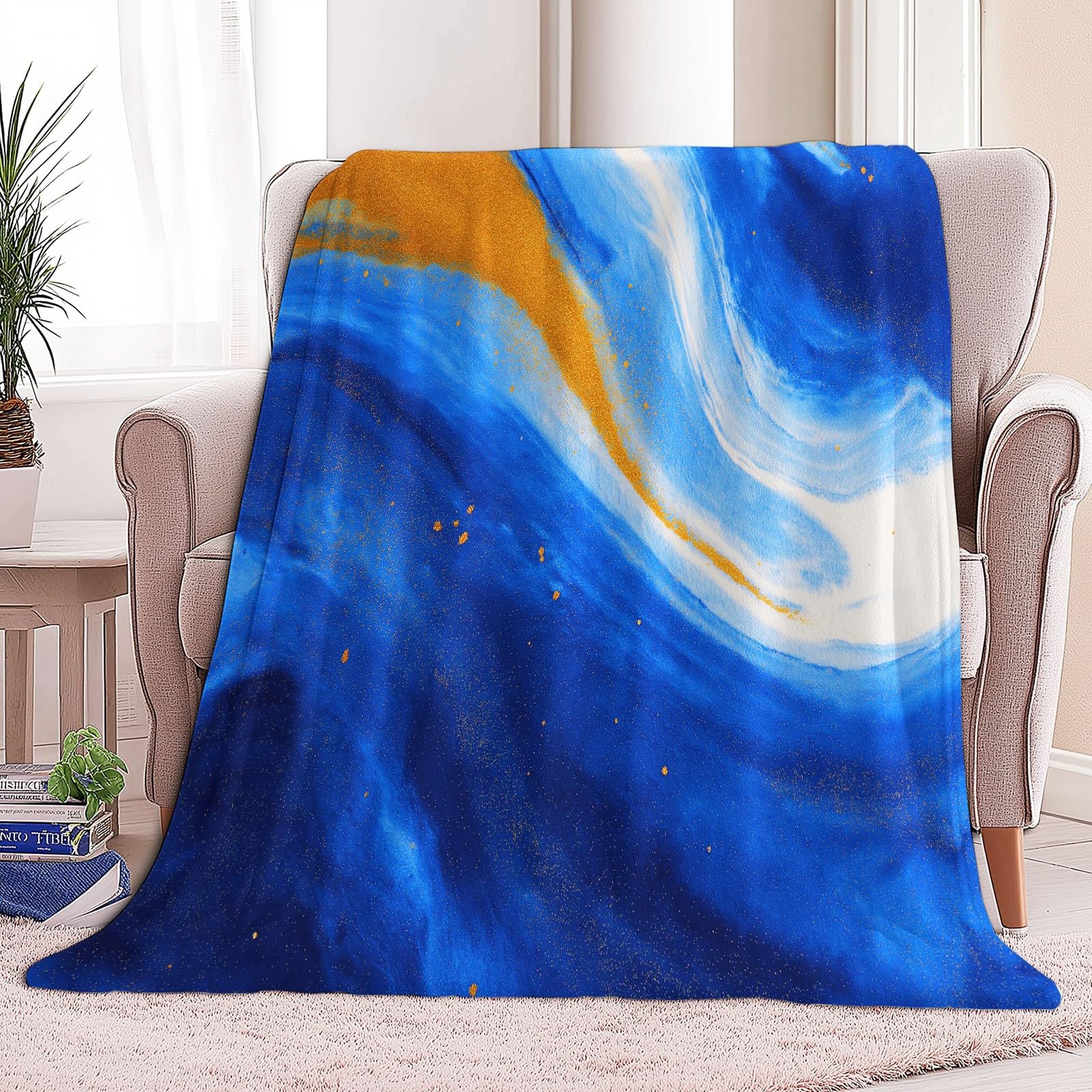 Amber ultramiękki koc flanelowy 221 x 239 cm, pluszowy i ciepły, abstrakcyjny niebieski dali kolory, nadruk, lekki koc na łóżko, na sofę, do podróży i dla dzieci i dorosłych, 220 x 240 cm