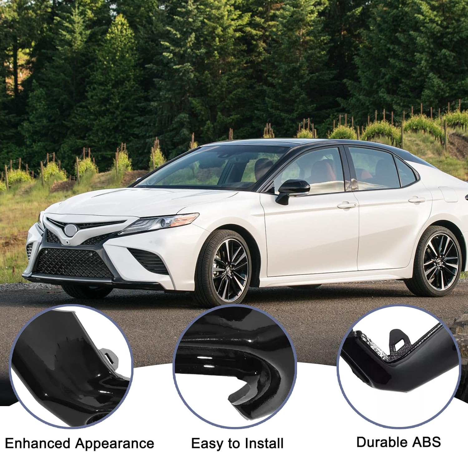 3Pcs Front Bumper Lower Grille Molding for Toyota Camry SE XSE 2018-2020 Front Bumper Lower Trim(Glossy Black)