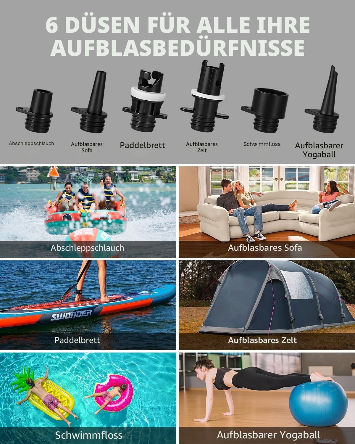 Swonder SUP-Pumpe, 30% Schnellere Inflation SUP Pumpe Elektrisch, Kompakte & Leichte Elektrische Luftpumpe mit 20 PSI(1,38 Bar) Hochdruck, Ohne Akku, für SUP & Schlauchboot
