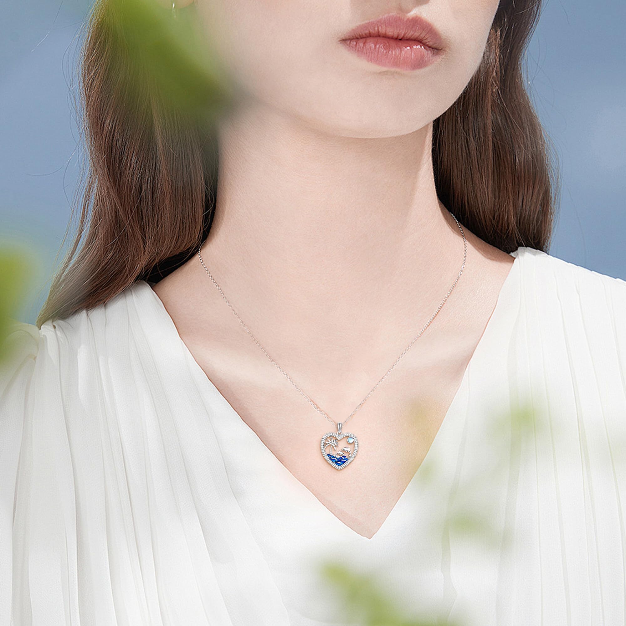 ONEFINITY Delfin Halskette 925 Sterling Silber Palmen Anhänger Halskette Ozean Delfin Schmuck Geschenk für Frauen Mädchen