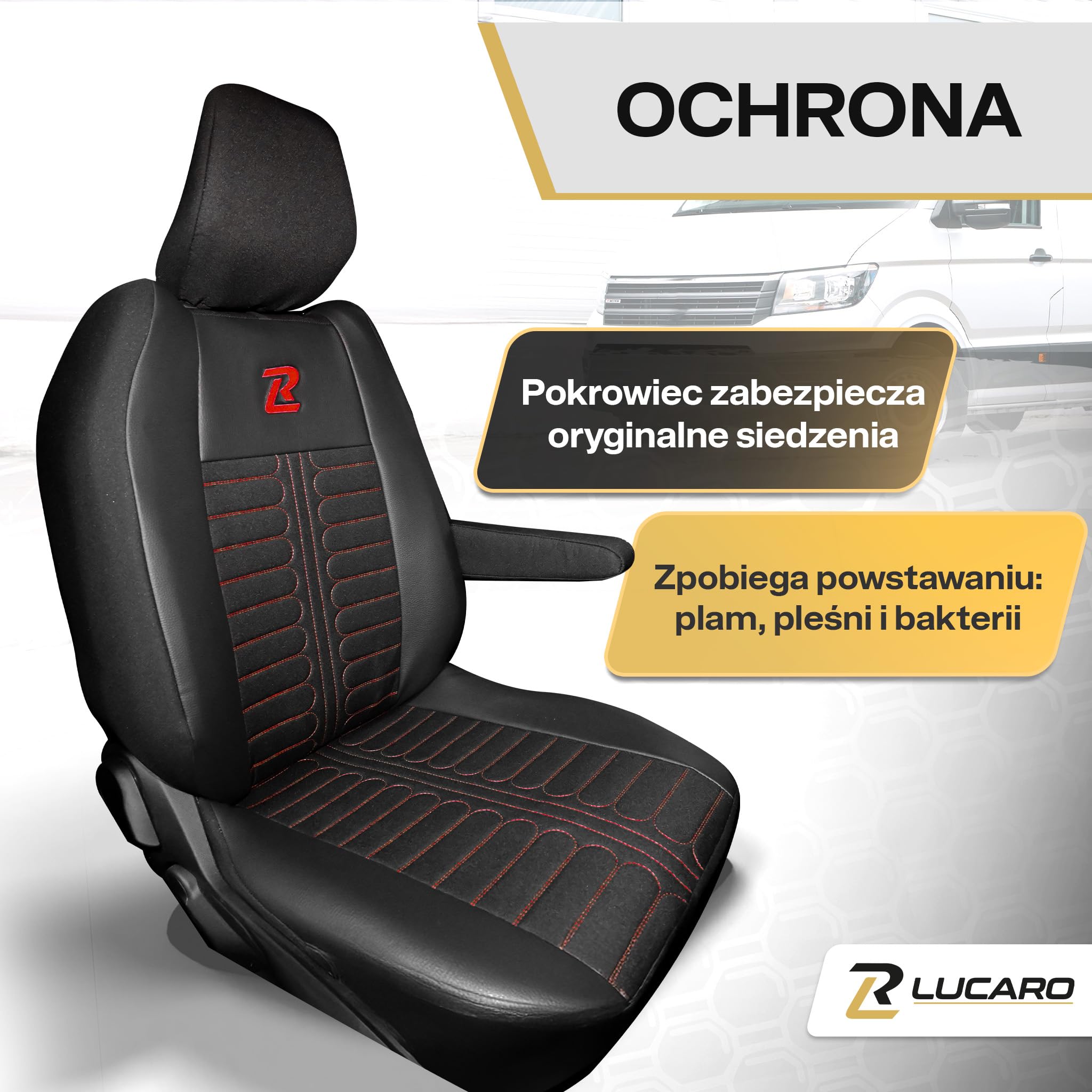 Lucaro Pokrowce na siedzenia samochodowe TORNADO do Renault Master 4, Nissan Interstar 3 Czerwone oparcie i siedzisko dzielone