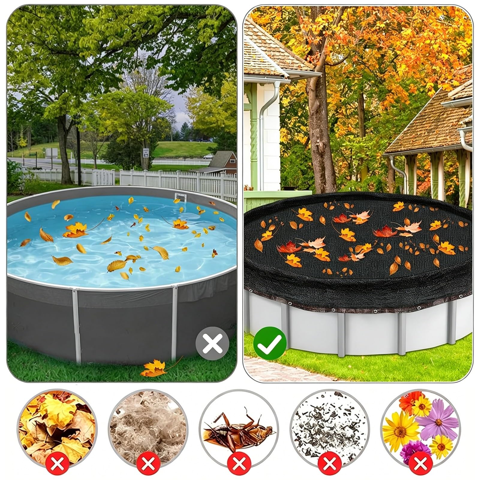 Cubiertas Redondas de 5,5m para Piscinas sobre el Suelo,Cubierta de Malla Fina Que Puede Iimpiar Fácilmente Hojas y Escombros,Red de Sombra para Familia, Casa, Jardín,Patio
