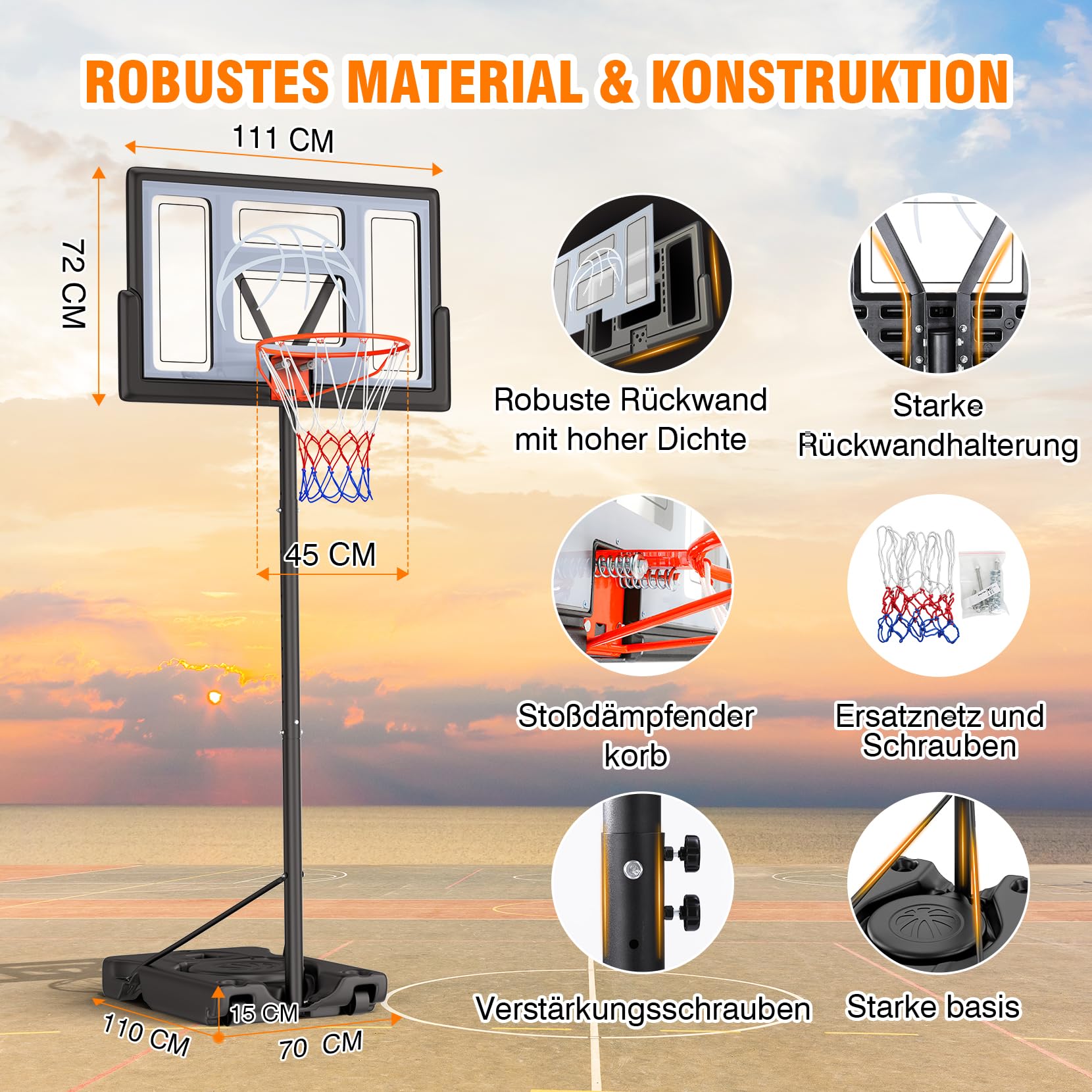 Basketballkorb Outdoor,Basketball Korb 100-305cm Höhenverstellbar,Basketballkörbe mit Ständer, Bruchsichere Rückwand, 2 Wetterfest Netz,für Kinder