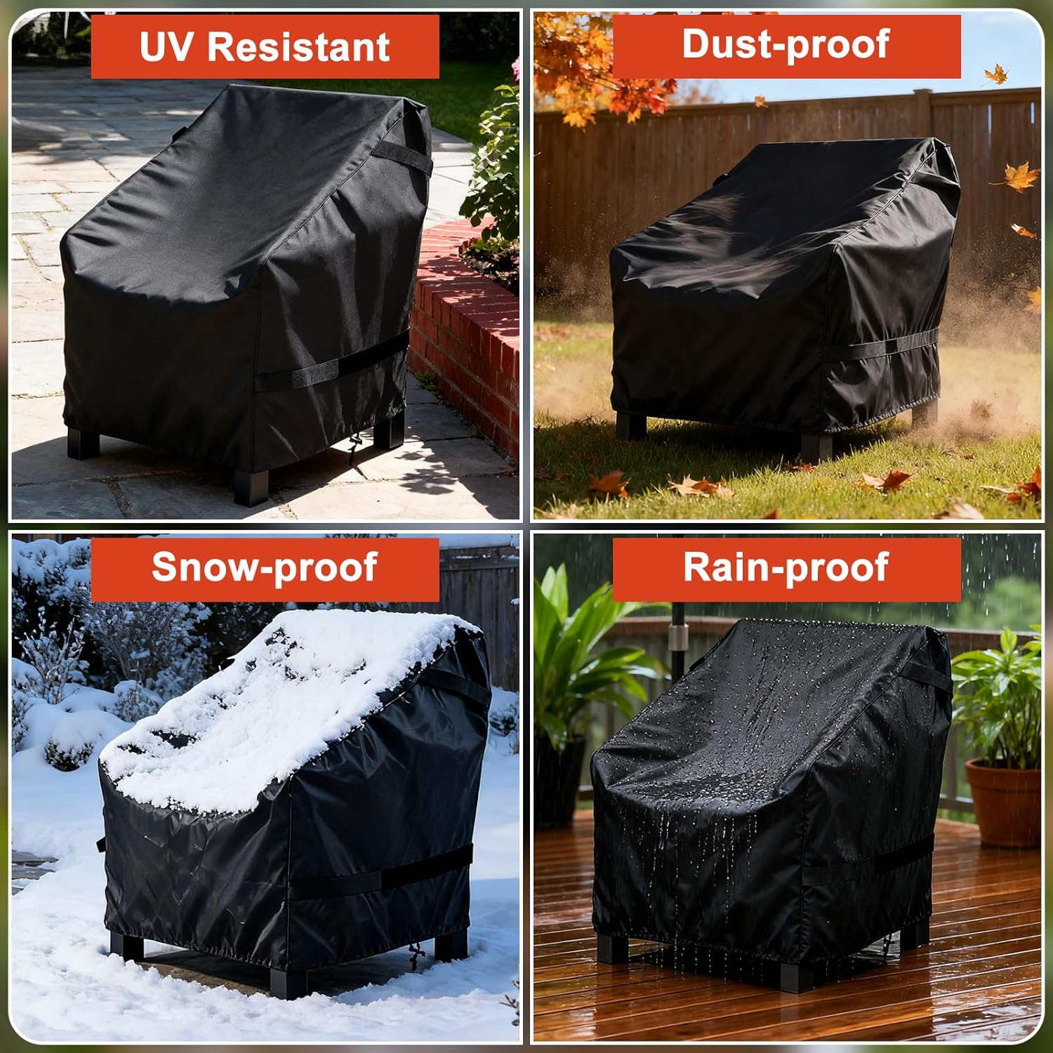 LBTING Outdoor Chair Covers 2-Pack, Patio Swivel Chair Covers 29W x 30D x 36H Inches, 420D Oxford Waterproof Windproof Dust-proof UV-Resistant Furniture Cover - Black