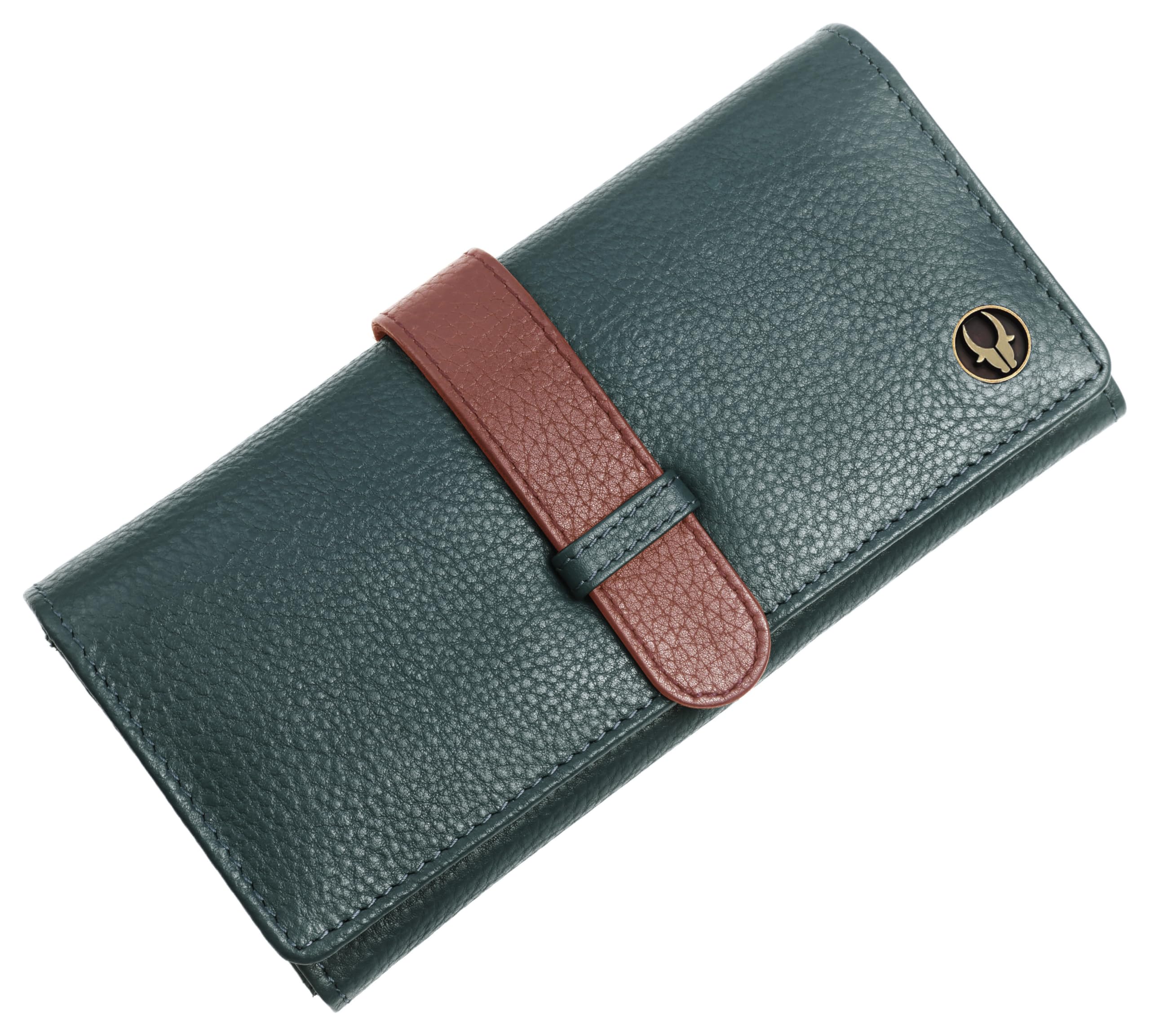 WildHorn Women’s Genuine Leather RFID Blocking Wallet | Tri-Fold High-Capacity Ladies Purse with Card Slots, Zipper Coin Pocket & Snap Closure | Ideal Gift for Women (Green)