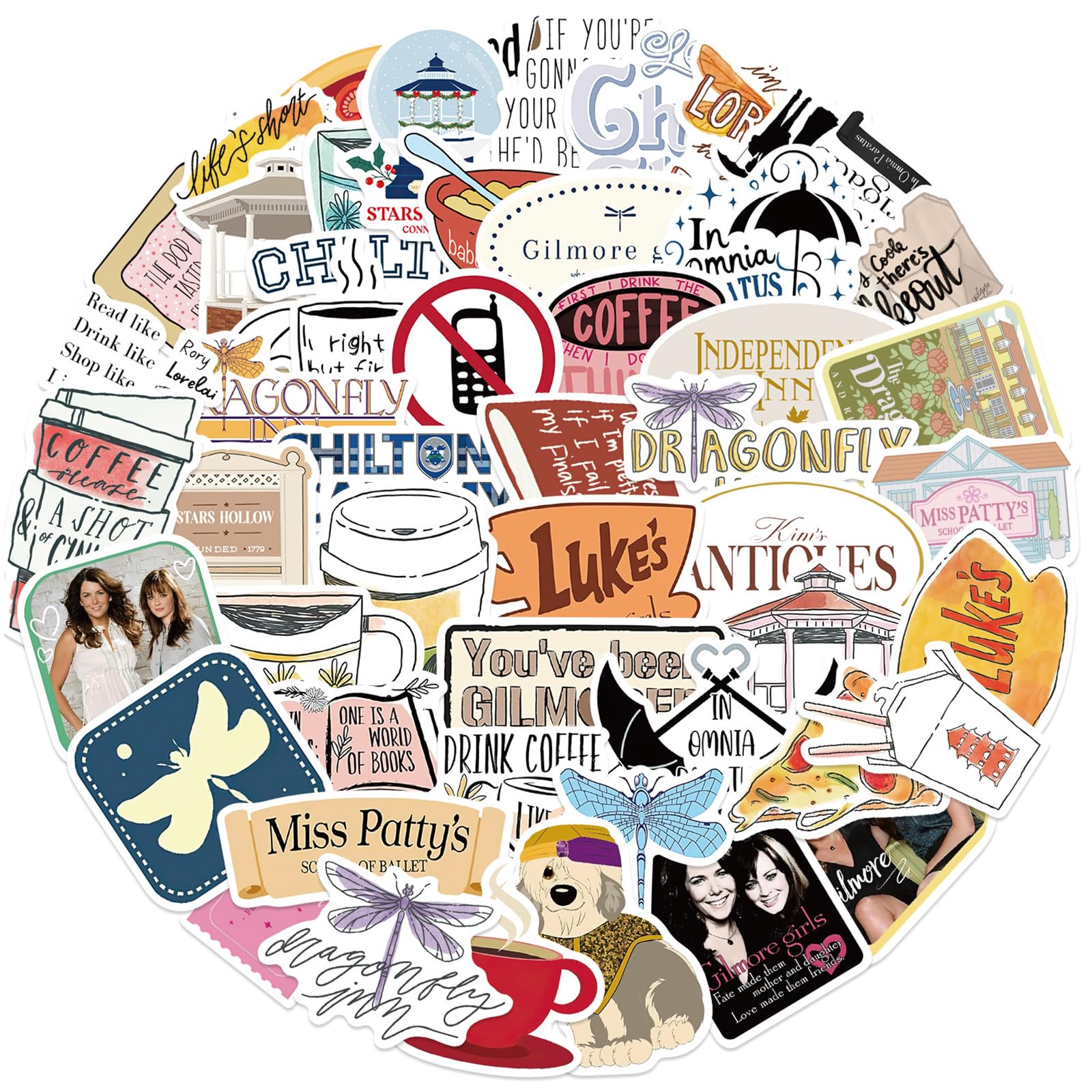 52Pcs Gilmore Girls Stickers Pack, Waterproof Vinyl Stickers, Aesthetic Decals Laptop Sticker