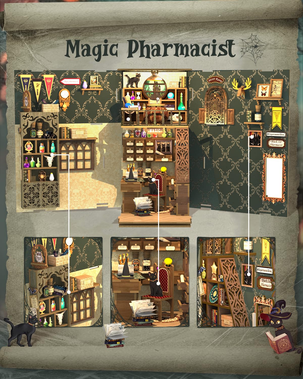 Cutefun Book Nook Kit, DIY Miniature Dollhouse Booknook for Adults 4