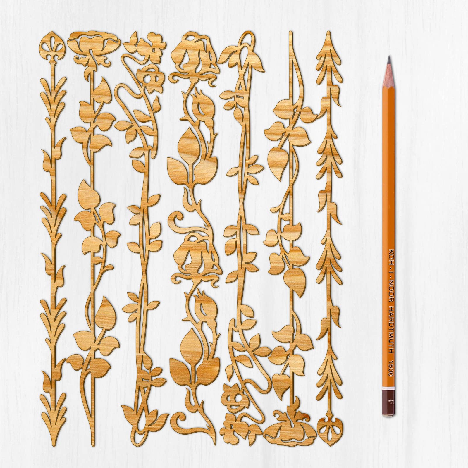 Ajoure Lasercut Embelishments # Art Deco Long Flowers Borders Vintage Veneer Wooden Chipboard Plywood Silhouette for Craft