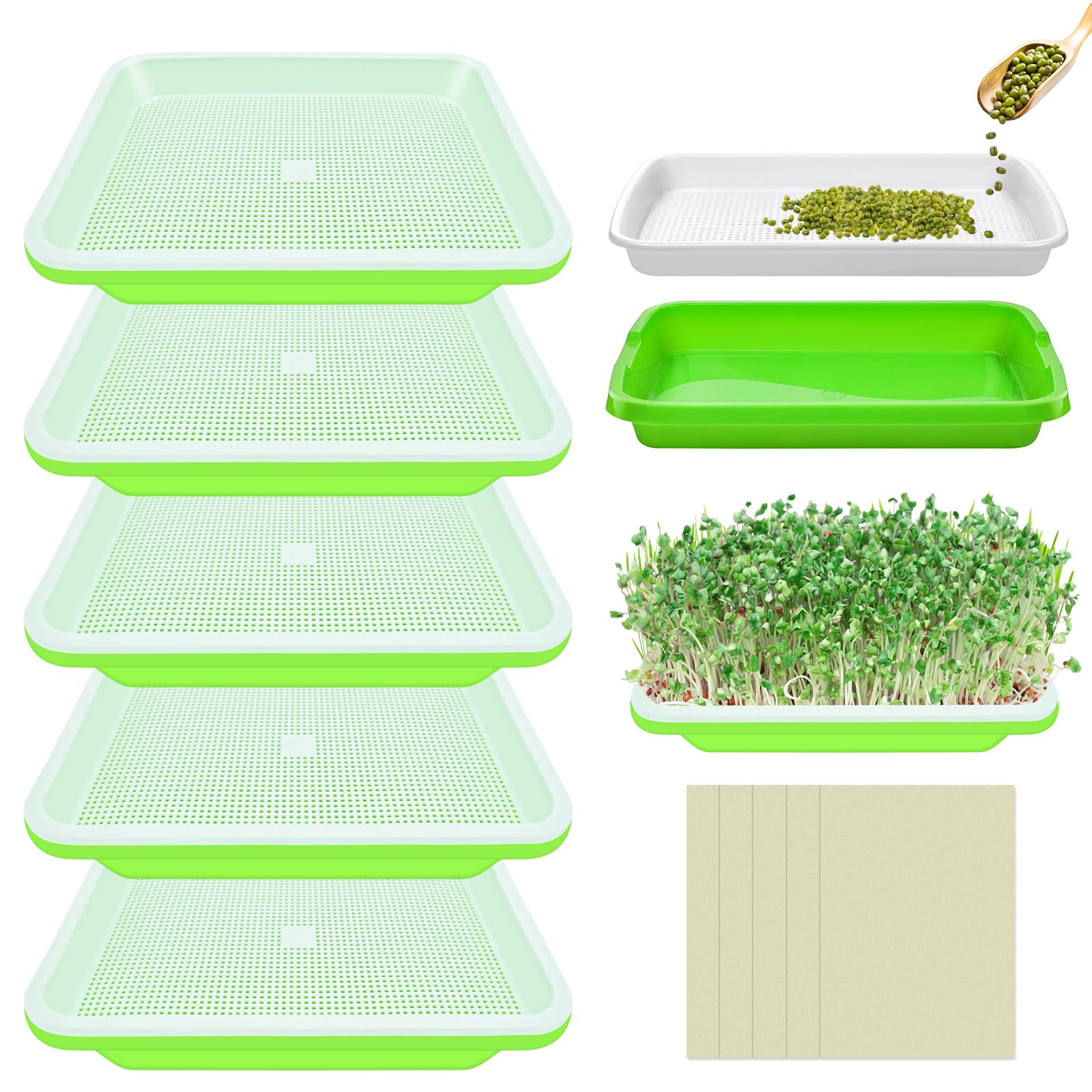Legigo 5 Packs 5 Pack Seed Sprouter Trays- Soil-Free Cultivation Germination Tray, Bpa Free Micro Greens Growing Trays Seed Sprouting Trays Kit With Germinating Paper For Healthy Wheatgrass, Beans And More