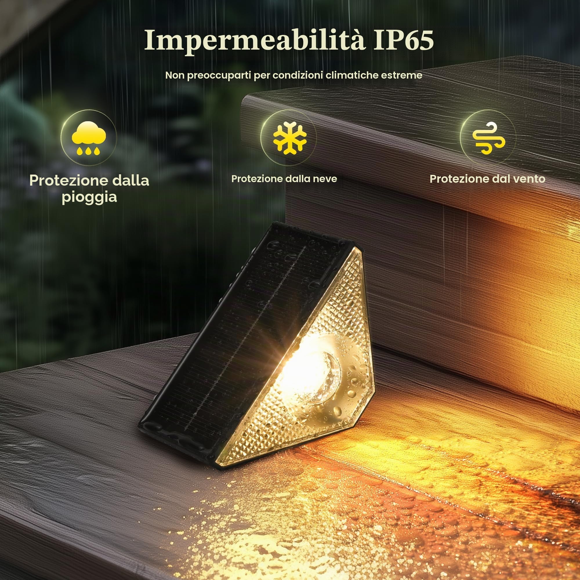 Solpex Luci solari per esterni, 8 pezzi, luce per scale, impermeabile, illuminazione a LED per scale esterne, gradini, recinzione, cortile, terrazza, grondaia, sentiero, decorazione, bianco caldo
