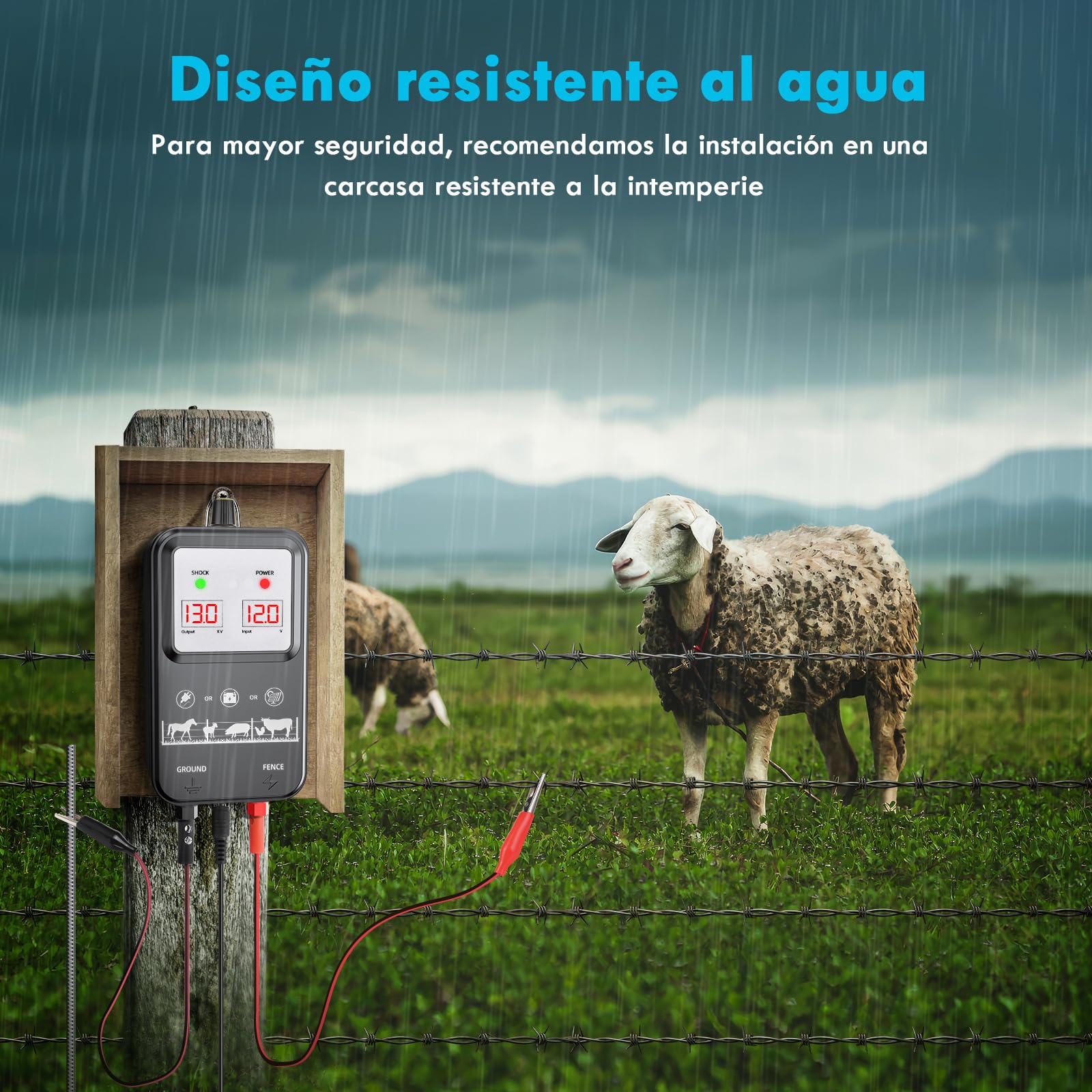 15 KM Cerca Eléctrica para Animales, Voltaje ajustable 7-13KV Energizador de Cerca Eléctrica 2J con Pantalla LCD, Controlador de Pulso de Alto Voltaje, Cerca Eléctrica Segura para Granjas, Pastos