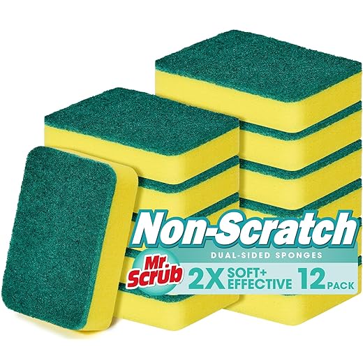Sponges Kitchen Scrub Dish Sponge Scouring Pad, 12 Pack Cleaning Brush Scrubber Supplies for Soap, Dishwashing Dinnerware Sets Pan Pot Towels Cloth Rags Holder Glass Dishwasher Sink Bathroom