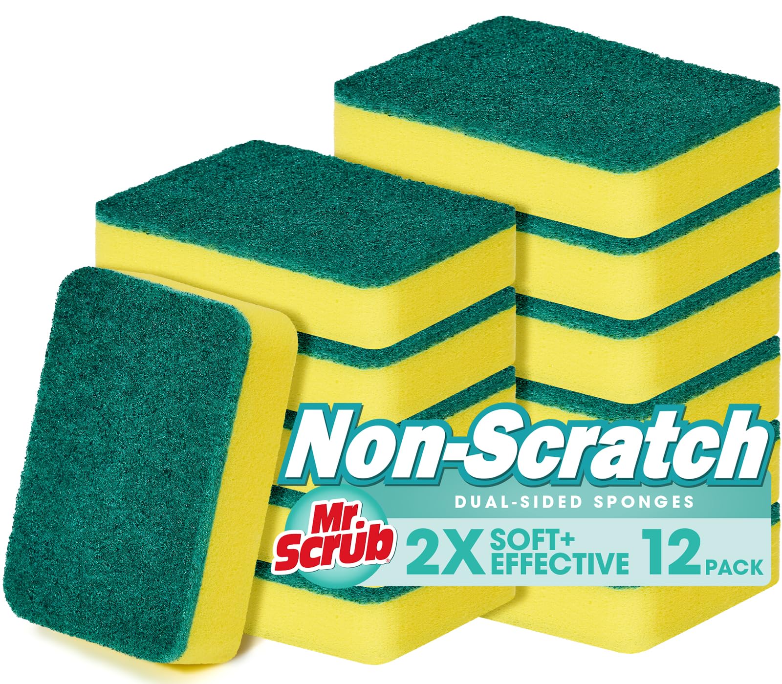 Sponges Kitchen Scrub Dish Sponge Scouring Pad, 12 Pack Cleaning Brush Scrubber Supplies for Soap, Dishwashing Dinnerware Sets Pan Pot Towels Cloth Rags Holder Glass Dishwasher Sink Bathroom