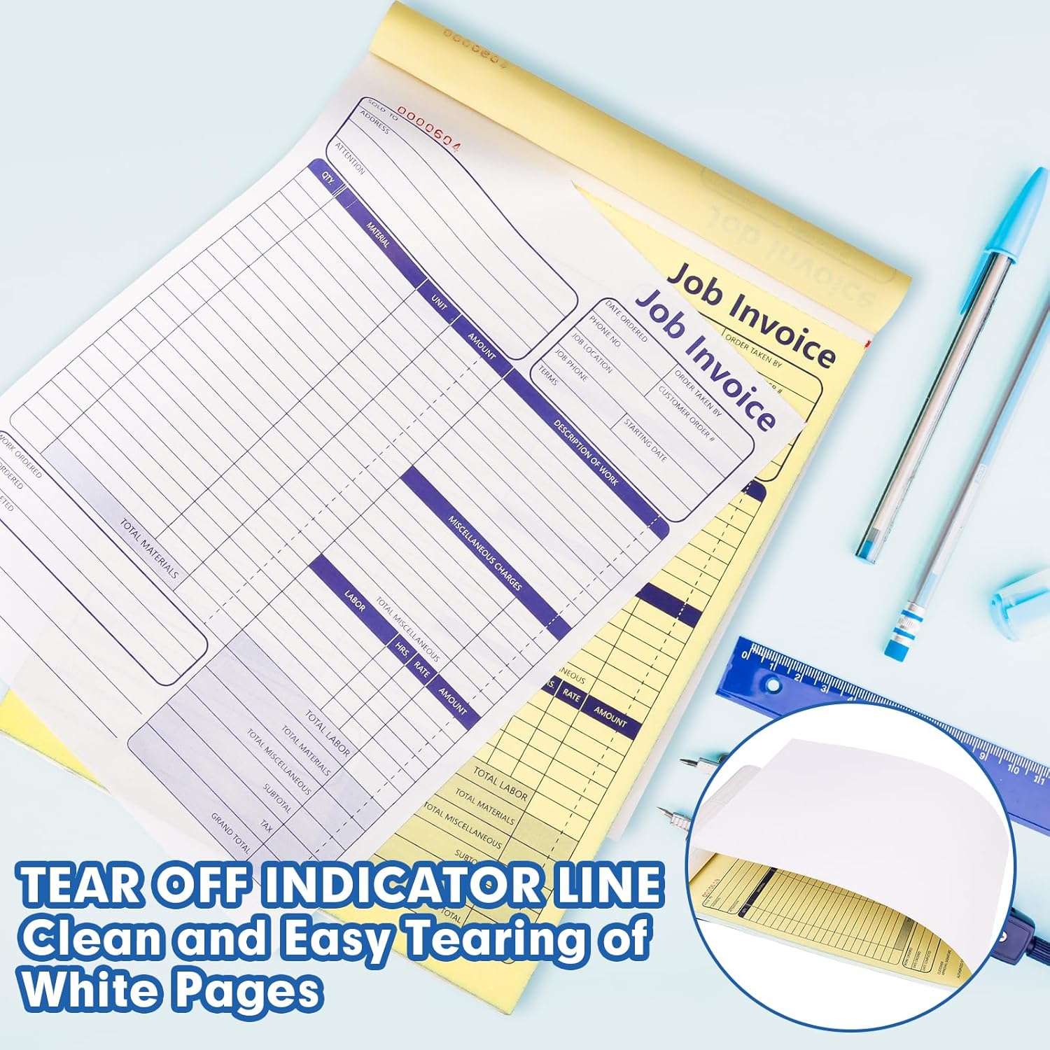 200 Set Job Work Order Forms Job Invoice Forms Invoice Receipt Book Contractor 8.5 * 11inch Work Order Receipt Book 2-Part Carbonless Forms for Small Business Suppliers Distributors (4 Book)