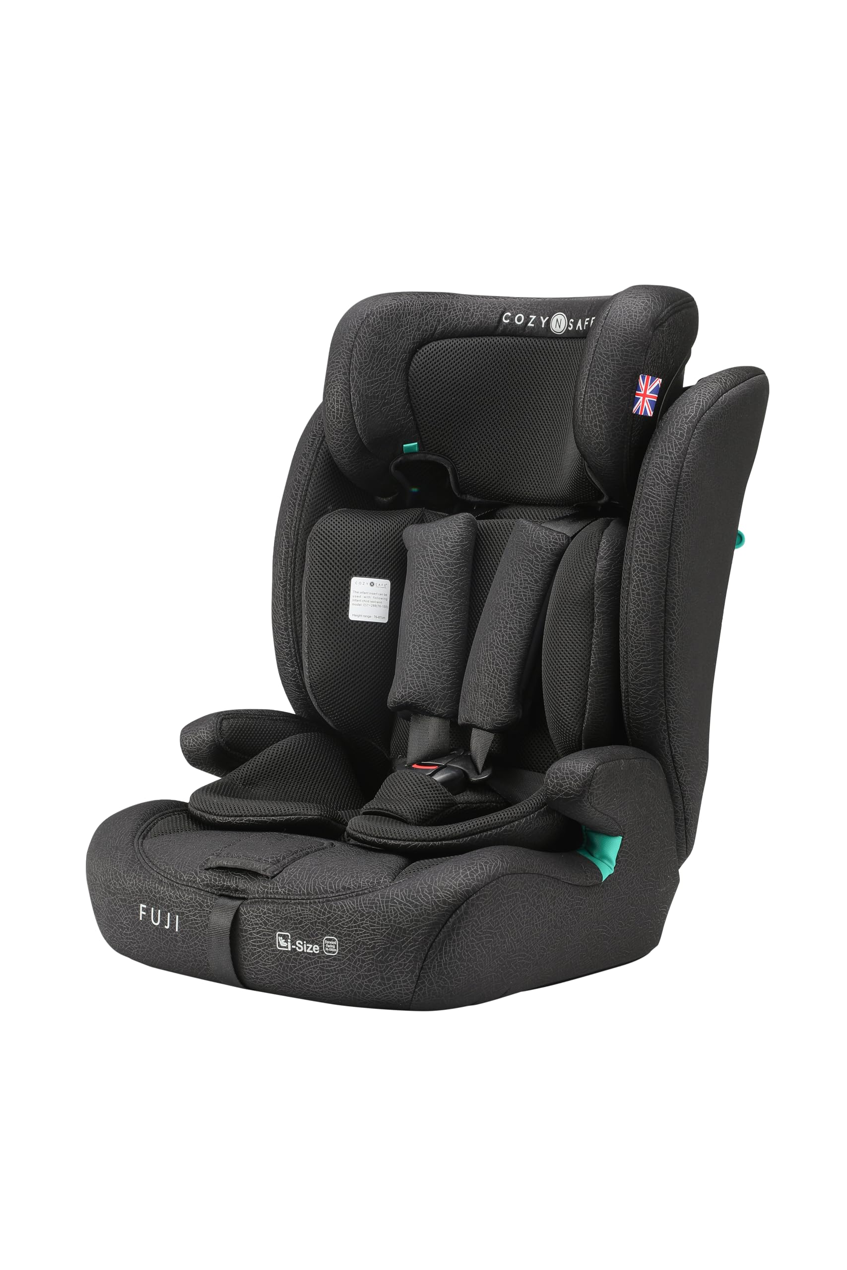 Cozy N Safe Fuji i-Size Car Seat 76-150cm, Forward Facing, 5 Point Harness to 105cm, High Back Booster Seat, Side Impact Protection, Adjustable Headrest, 15 Months to 12 Years (Black/Grey)