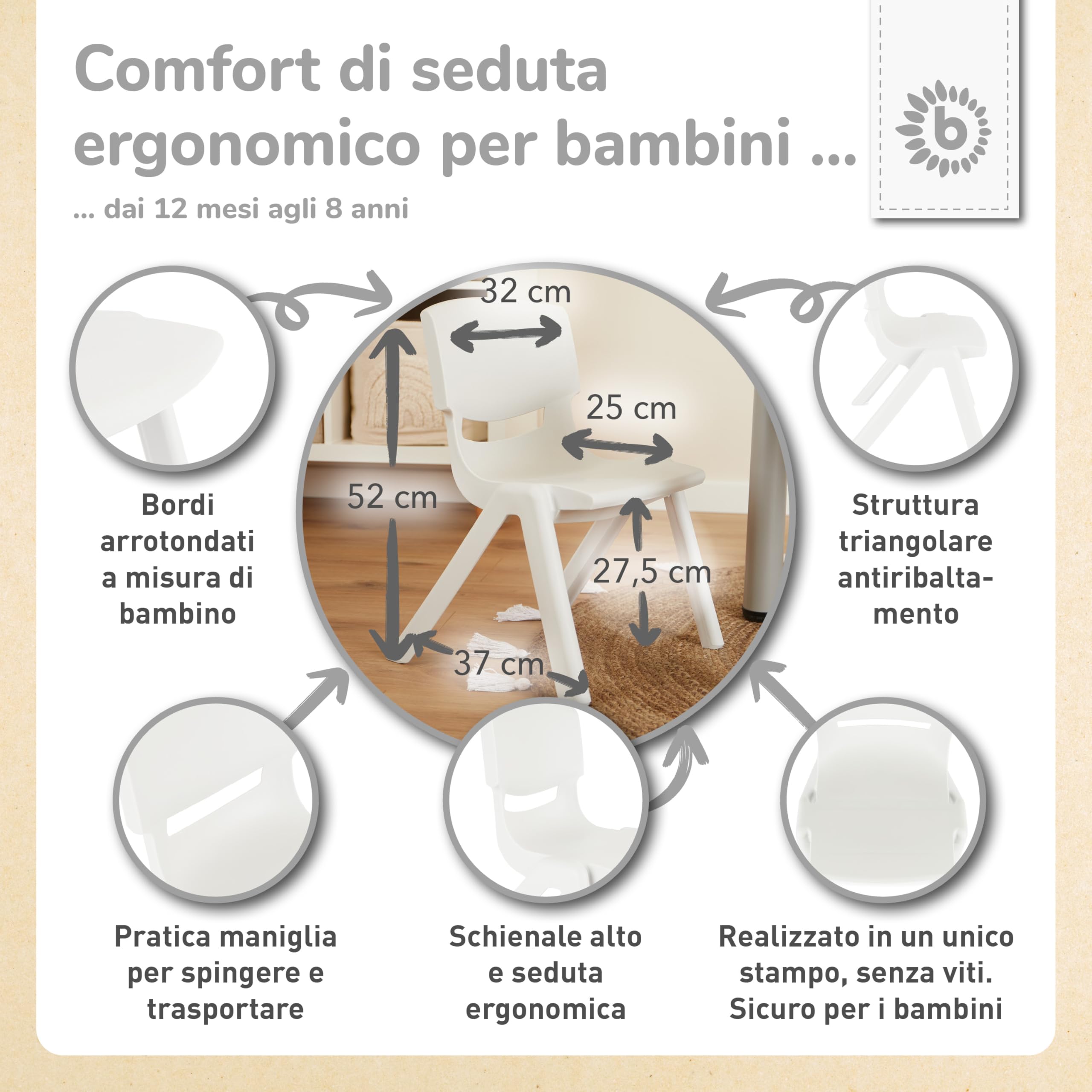 BIECO - Sedia per bambini con portata fino a 80 kg, impilabile e a prova di ribaltamento, per interni ed esterni, per bambini, per bambini, con sedie