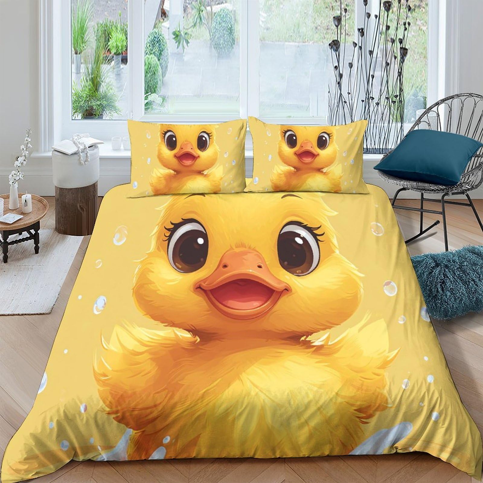 Ctjqhvkz Style-8 3D Printed Cute Duck Fitted Sheet Microfiber Anti-Slip Mattress Cover For Bedroom Guest Room Dorm Gift Washable Yellow Cartoon Decor Single（135X200cm）