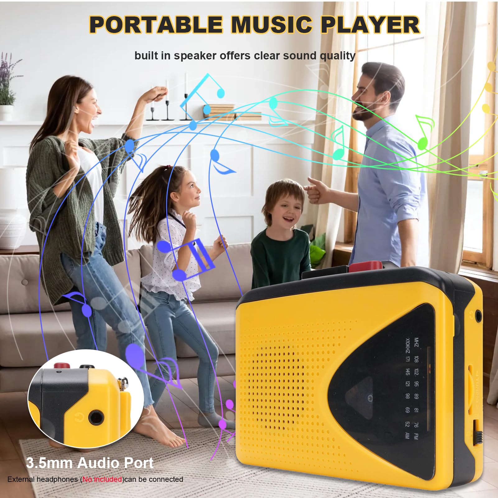 Retro Tragbare Kassette Player & Recorder, AM FM -Radio in MIC, LEACHER & Kopfhörerbuchse, Batterie DC Powered Lightweight Compact Tape Player