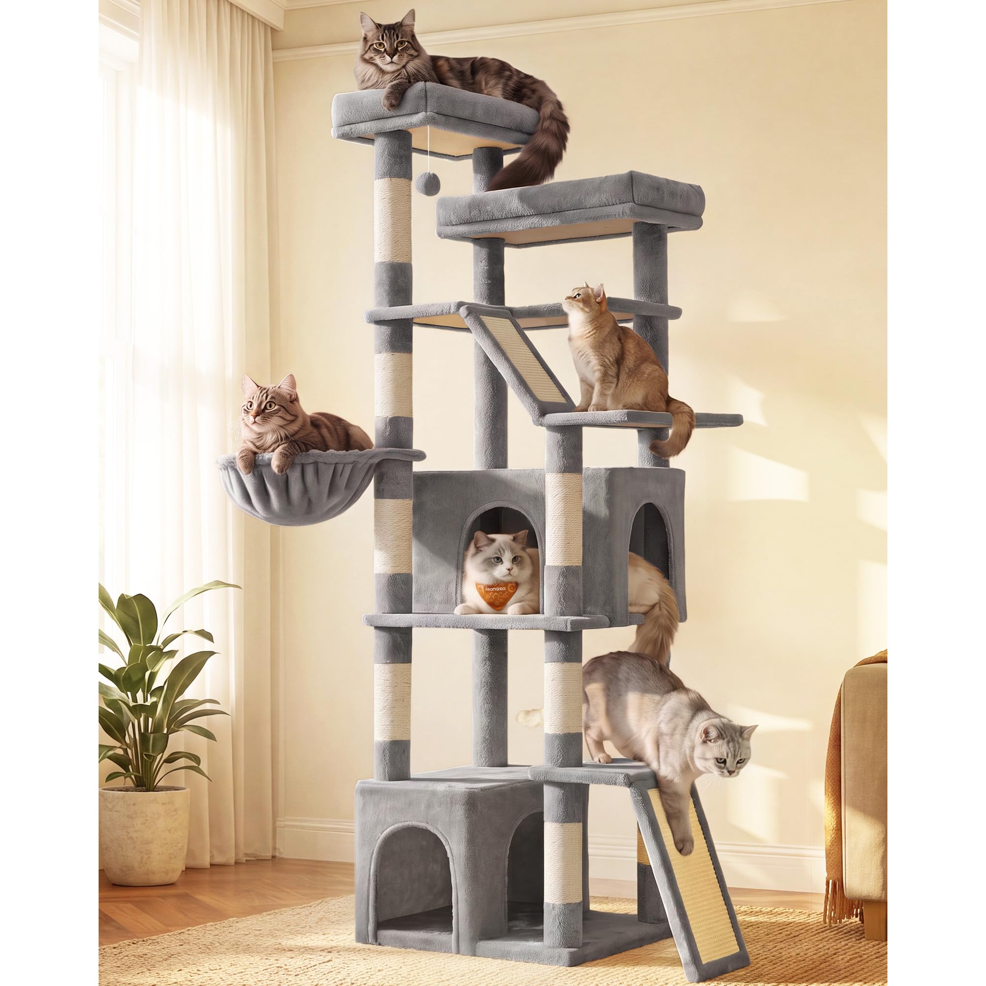 Feandrea Kratzbaum, Turm für extra große Katzen, Kratzbäume, Kratzbretter, mehrstufiges Design, Taubengrau UPCT014G101S