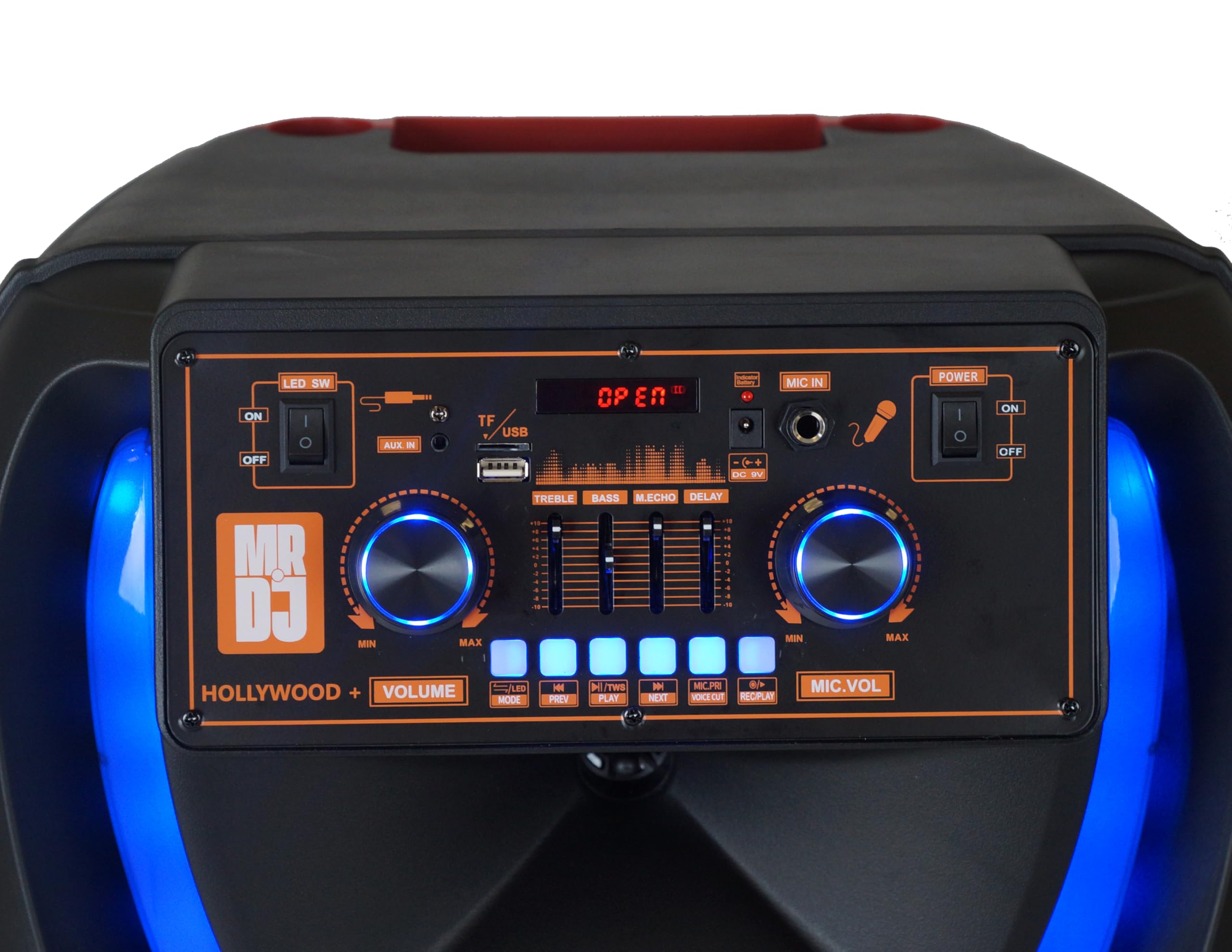 MR DJ Hollywood+ Dual 38.1 cm Wiederaufladbare Tragbare Bluetooth Karaoke Lautsprecher Party Flamme Lichter mit 2 Wireless Mikrofon TWS USB FM Radio