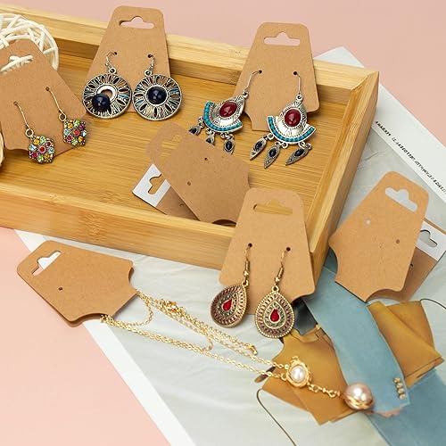 Miniatura 7 de 100 tarjetas de exhibición de llaveros autoadhesivas, tarjetas de papel kraft para collares, llaveros, pulseras colgantes de papel kraft en blanco