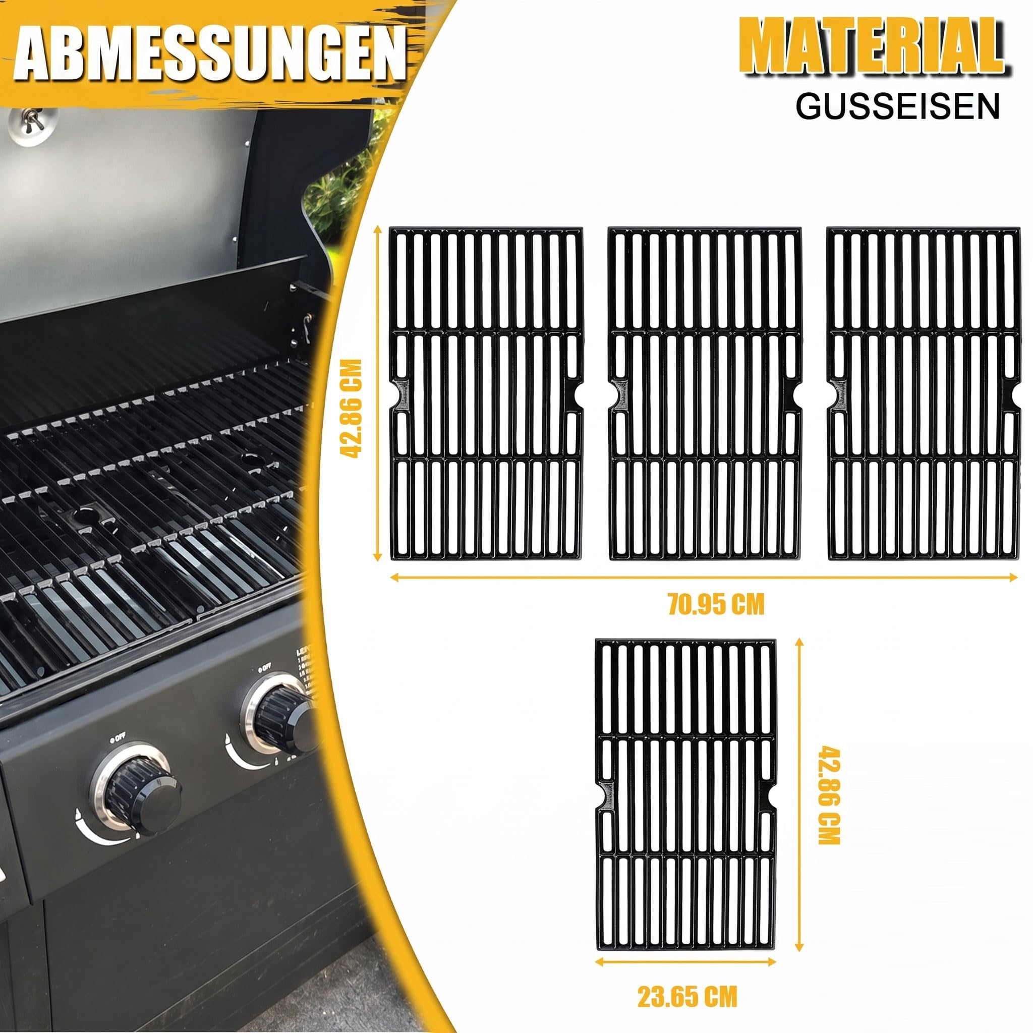 GFTIME Grille de gril en fonte 43 x 24cm pour Charbroil 463420508, 463420509, 463420511, 463436213, 463436214, 463436215, 463440109, 463441312, 463441514, 4 3461613 Grills à gaz, 3 pièces