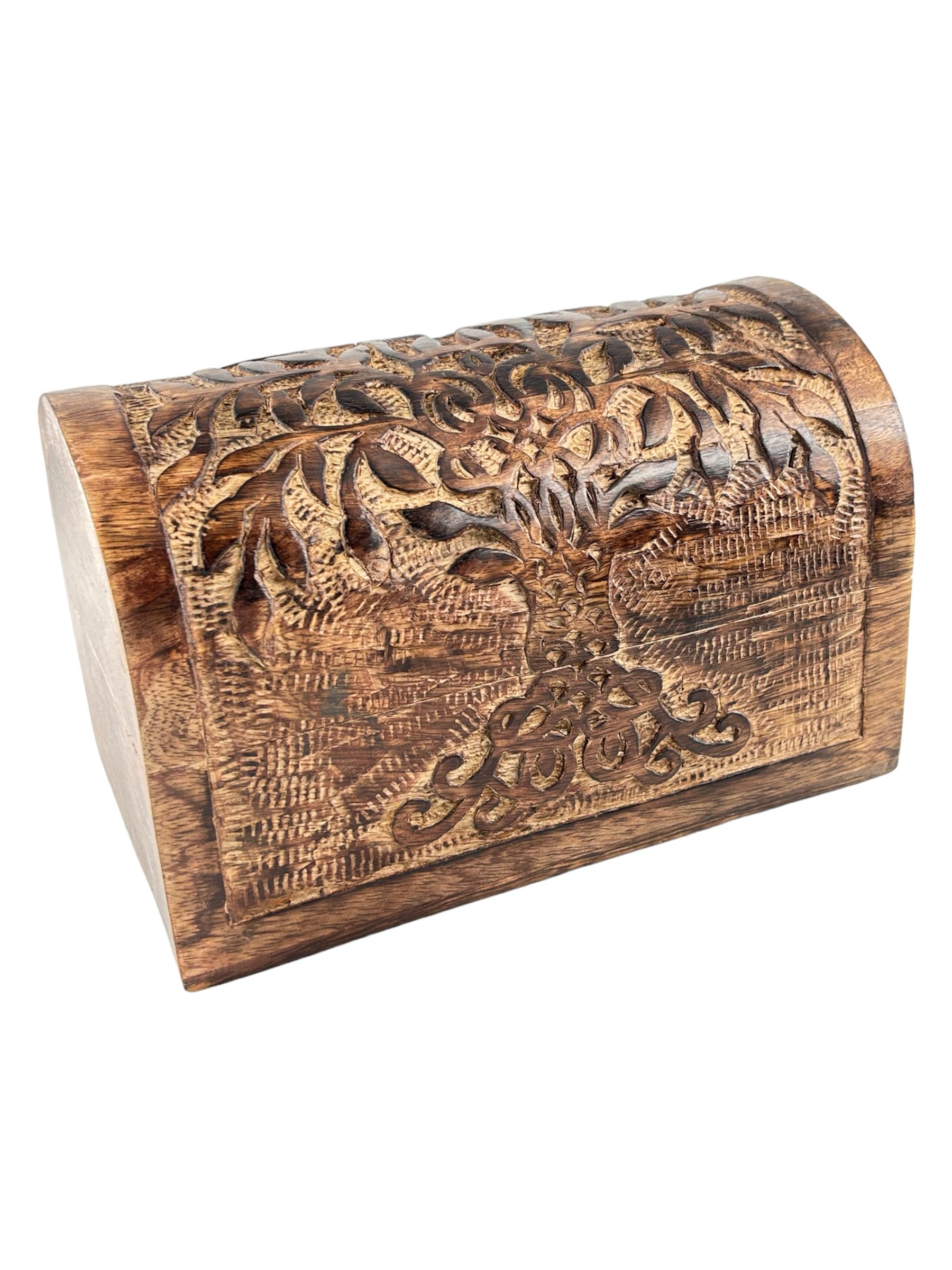 Joyero curvo semicircular de madera de primera calidad, diseño de árbol, caja de baratija para damas, estuche de almacenamiento de joyas, aspecto antiguo, caja de recuerdos tradicionalmente