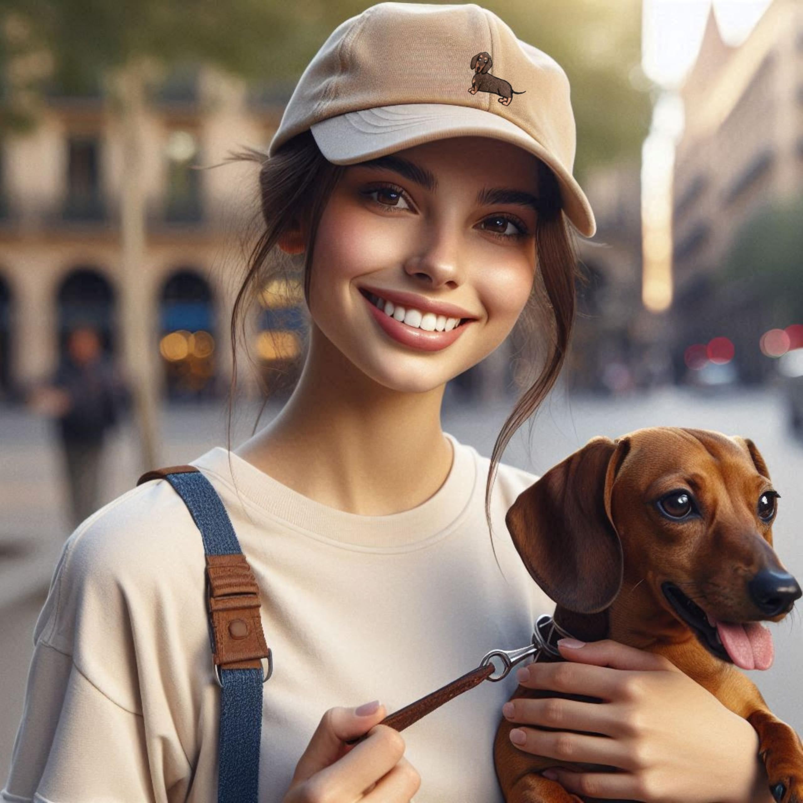 Casquette Beige Brodée avec Teckel – 100% Coton Bio | Cadeaux pour Amoureux des Chiens
