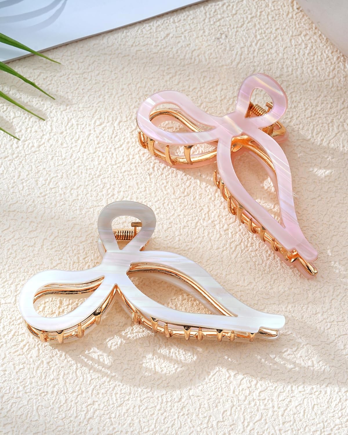 Mesovor 2 Pack Gold Metal Bow Hair Claw Clips, Nonslip 4.3" Large Hair Grip Hairclips for Thin and Thick | Acrylic Metal Strong Hold Claw Clip (Mermaid Stripes) - Image 7