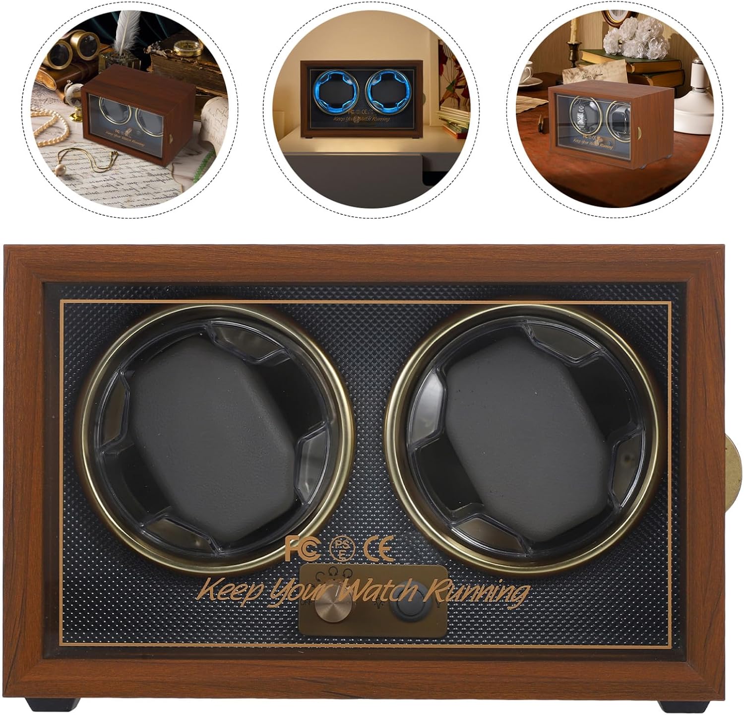 Abaodam Wood Watch Winder Box for Mechanical Automatic Watches Black Walnut Wood with Adjustable 2+0 Rotation Modes Vintage Style Storage and Display Color