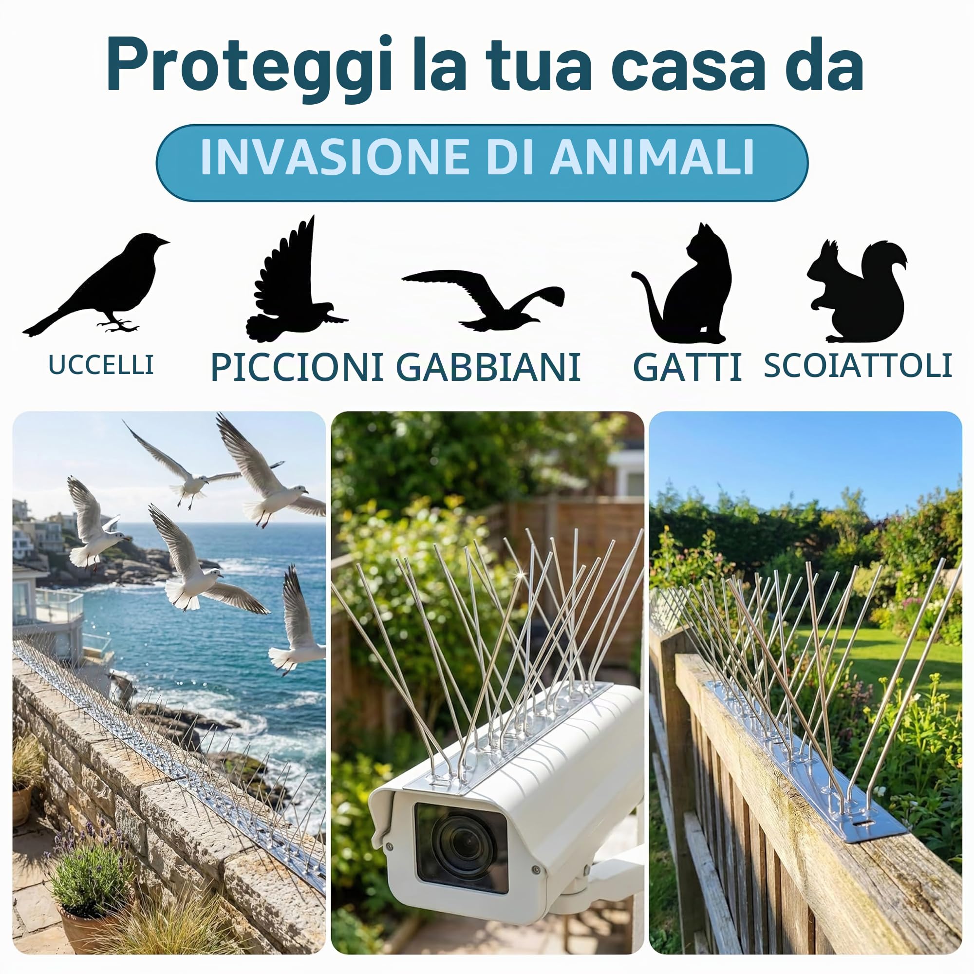 Spigoli per uccelli da 6 m, in acciaio inossidabile 304, deterrenti per uccelli per esterni, per tenere lontani gli uccelli dagli uccelli dispositivi di spavento all'aperto, 30 pezzi