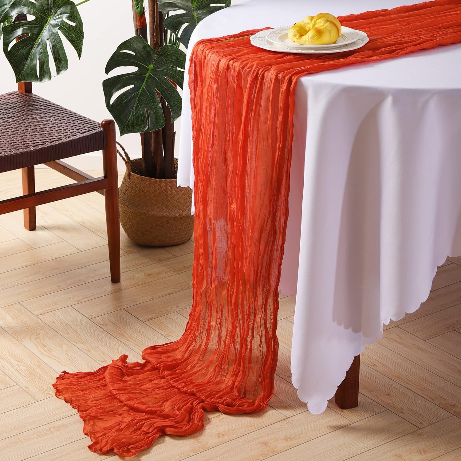 10Ft Gauze Table Runner, Sheer Cheesecloth Table Runner Bulk for Holiday Party Bridal Shower Romantic Boho Table Decor | 35" W x 118" L (Terracotta, 10)