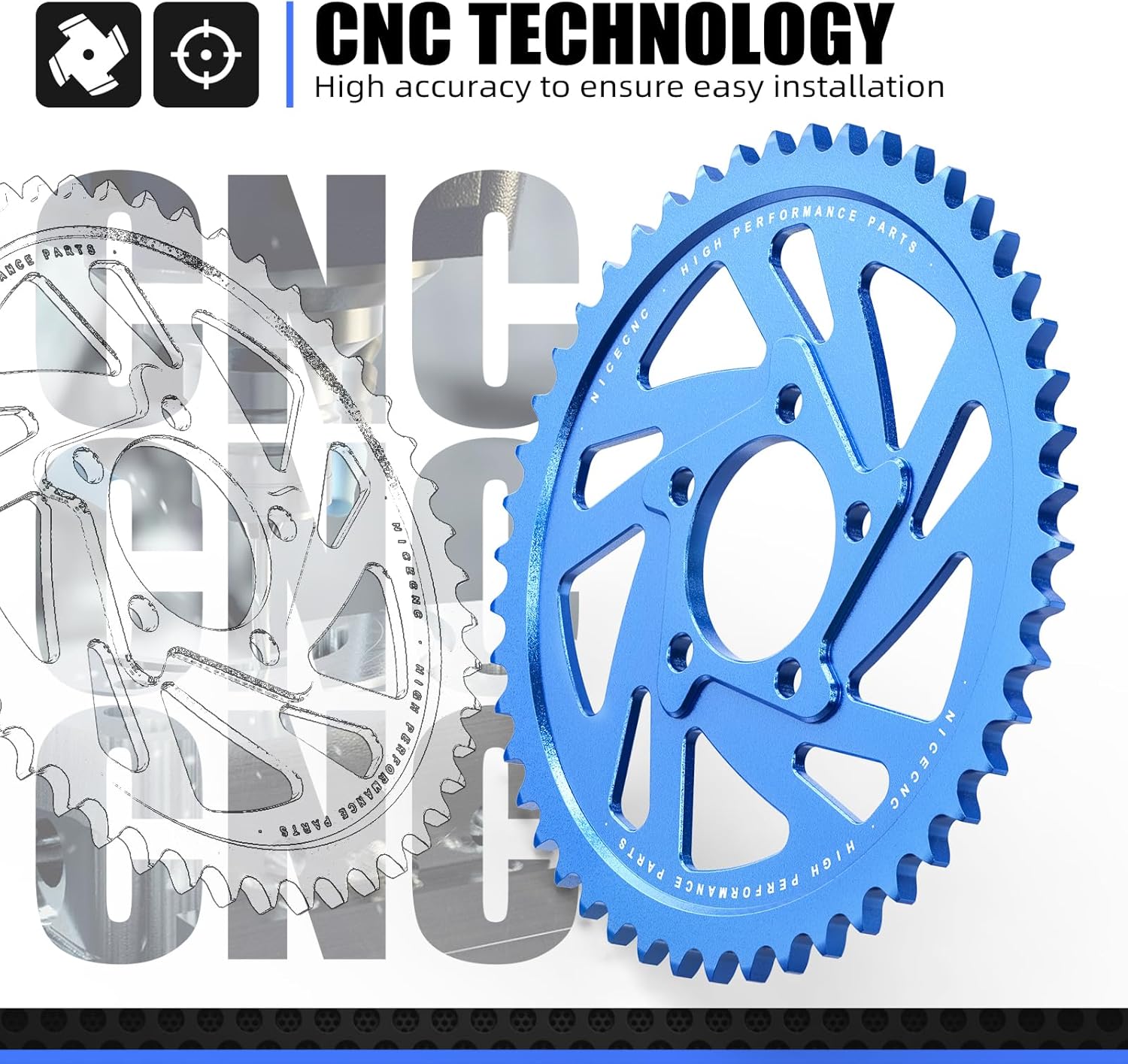 NICECNC Blue Rear Wheel Hub Bearing Tube Spacer + 48T Rear Sprocket, See Fitment