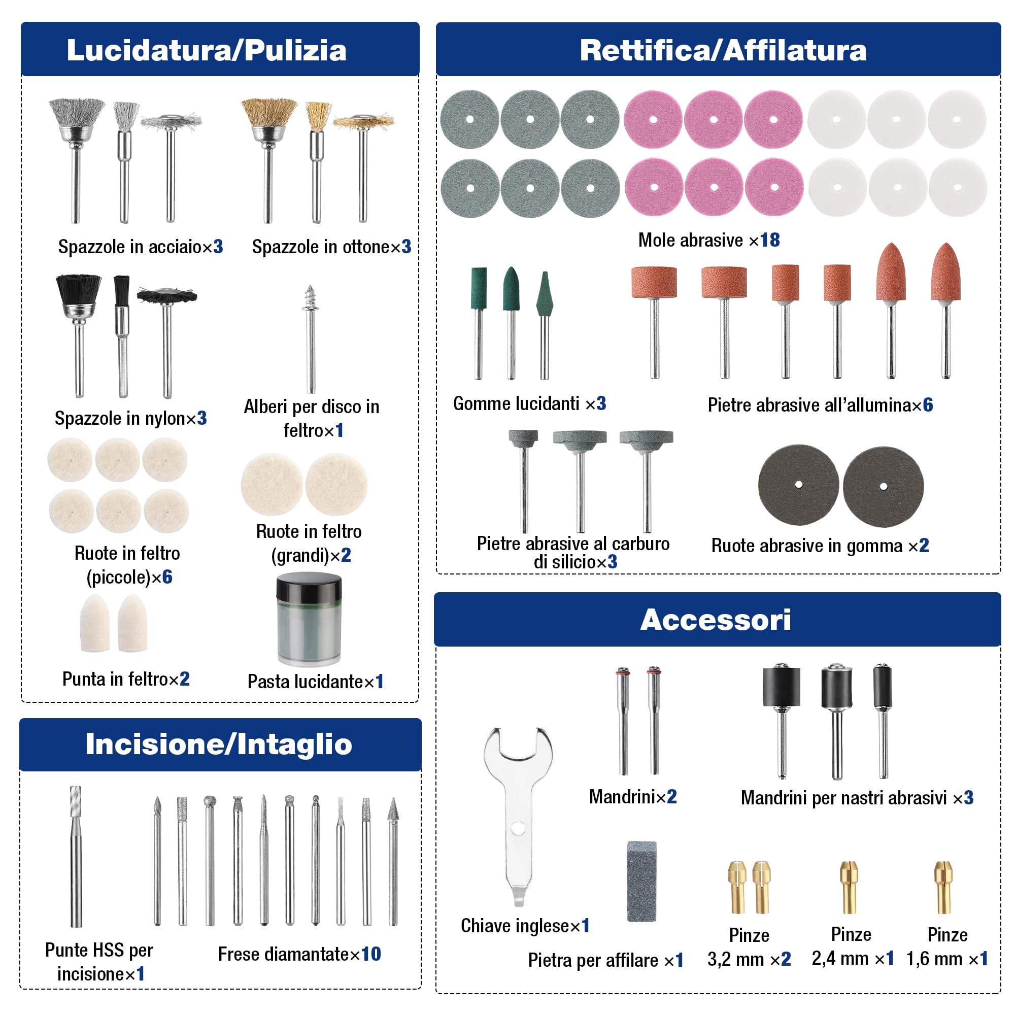 WORKPRO Set 476 Pezzi Accessori Utensili Rotanti Universali Taglio Incisione Smerigliatura