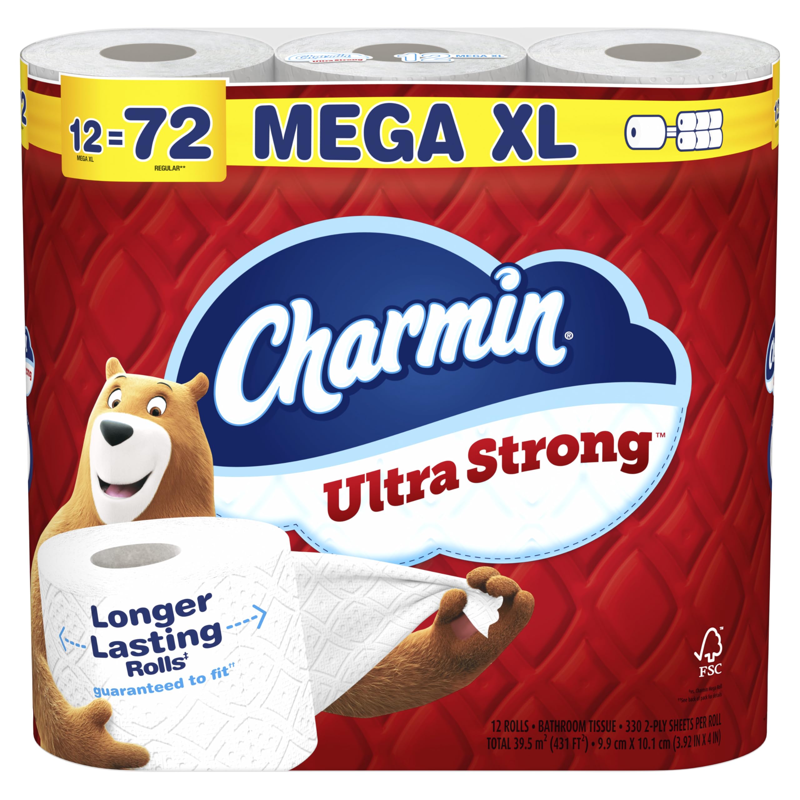 Charmin Ultra Strong Toilet Paper 12 Mega XL Rolls, 330 Sheets Per Roll