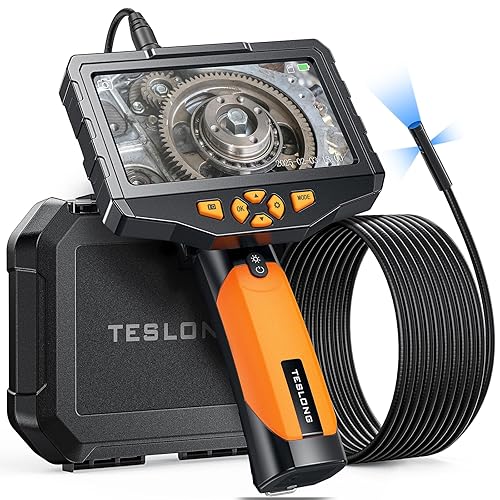 Teslong - Cámara de inspección de triple lente con boroscopio profesional, con luz, cámara de alcance de video digital, pantalla IPS de 5 pulgadas,