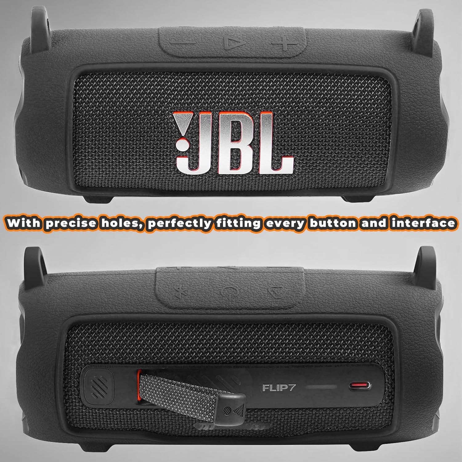 Silicone Cover Compatible with JBL Flip 7 Waterproof Portable Speaker with Shoulder Strap (Black) - Image 4