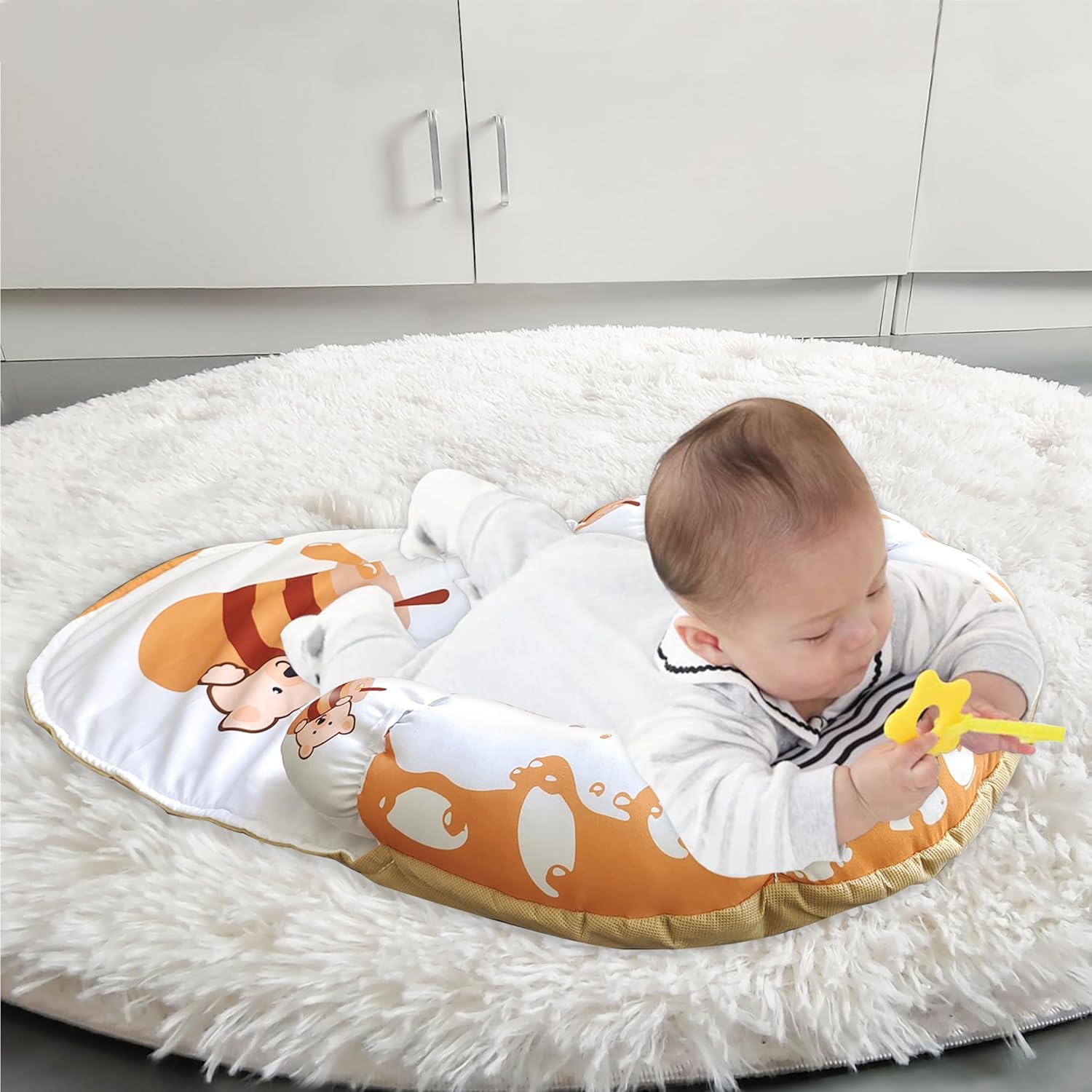 Tummy Time Mat & Seated Support Pillow, Baby Tummy Time Playmat for Newborns, with Detachable Support Pillow and Toys - Image 6