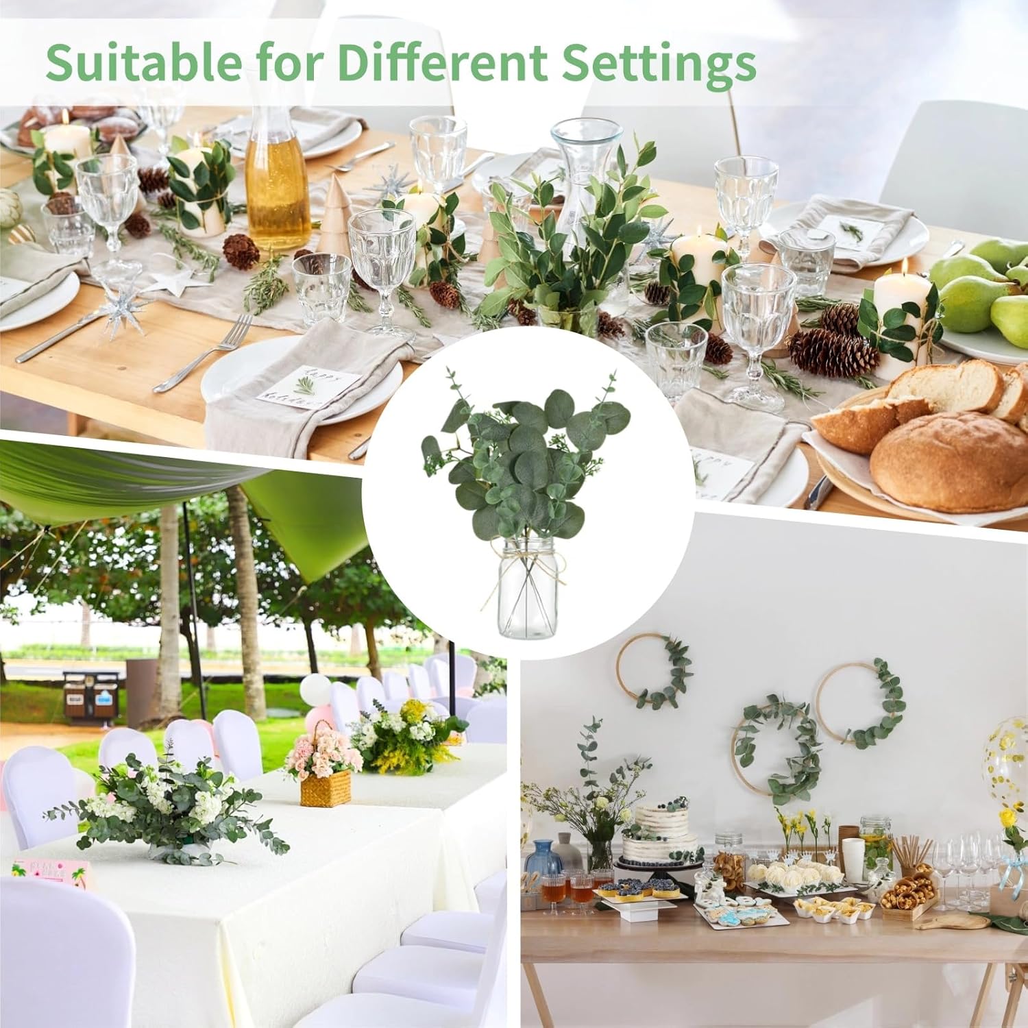 10 Set Mason Jar Centerpieces for Tables Centerpiece with Eucalyptus Breath, Clear Glass Mason Jar Vases with Rope, Wedding Table Centerpieces Bridal Shower Engagement Reception Rustic Farmhouse Decor - Image 5