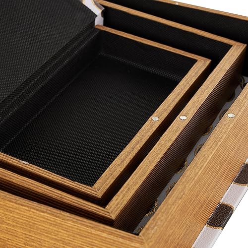 Miniatura 4 de Deco 79 Caja decorativa de piel sintética con forma de libro con patrones circulares negros y dorados, juego de 3 cajas decorativas de recuerdo de