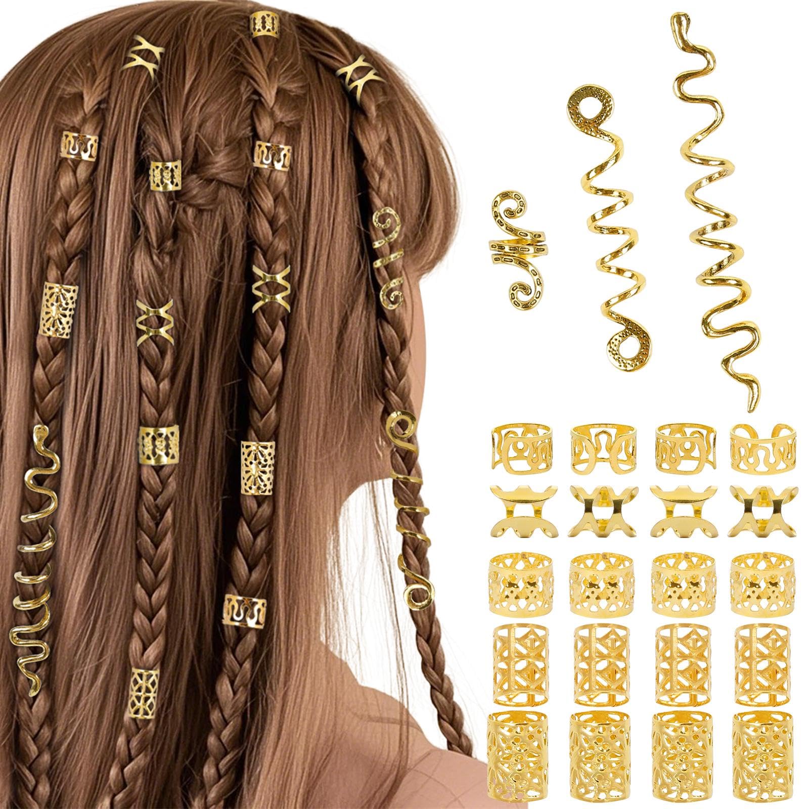 TEBIEKOY 23pcs Gold Hair Accessories Dreadlock Hair Jewelry for Women Braids Gold Snake Hair Clips Hair Beads Set Renaissance Accessories Decoration,