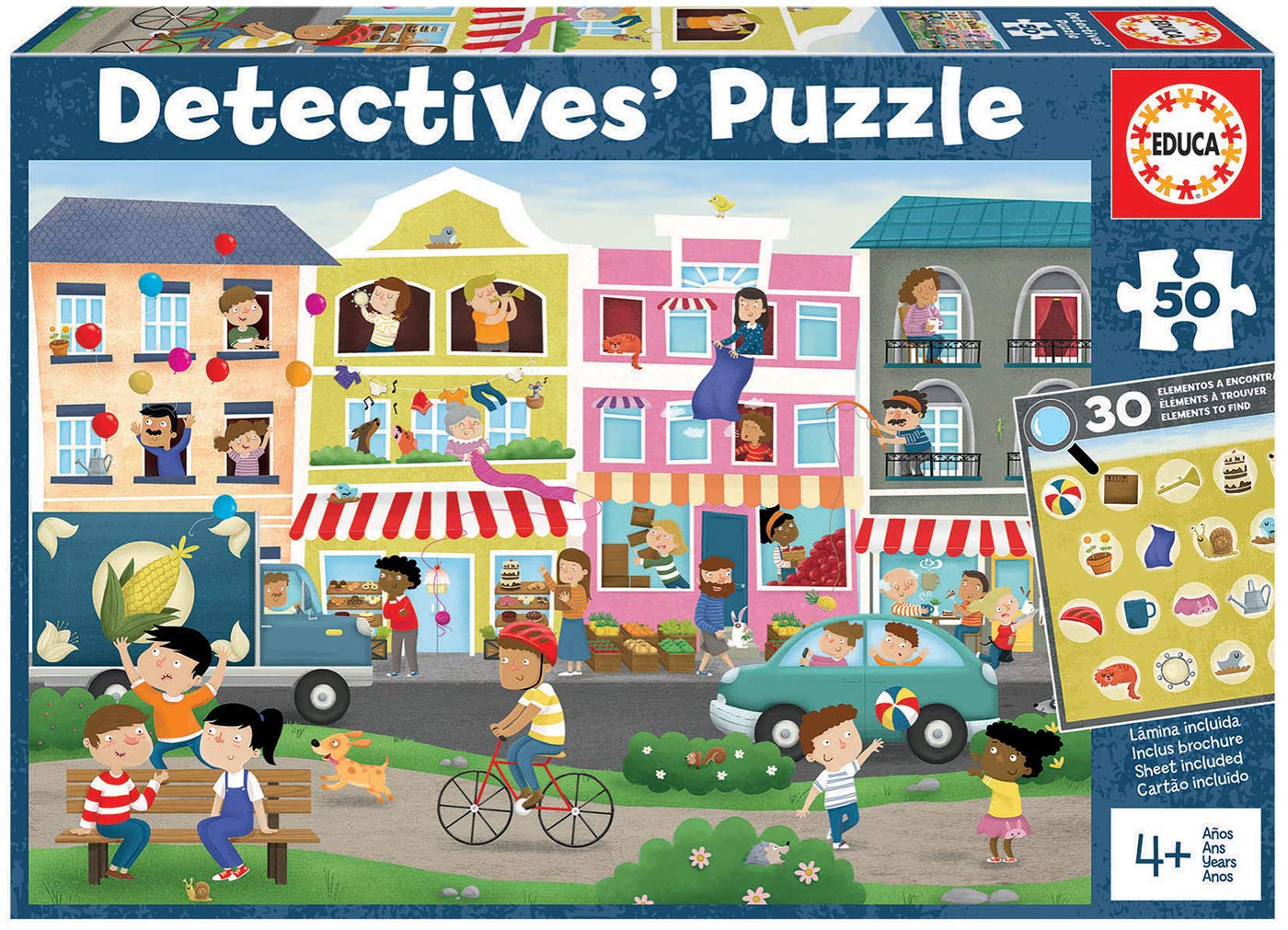 Educa - 50 City Detectives Puzzle with Hidden Objects | Observation Game | Search 30 Objects | Ages 4+ (18894)